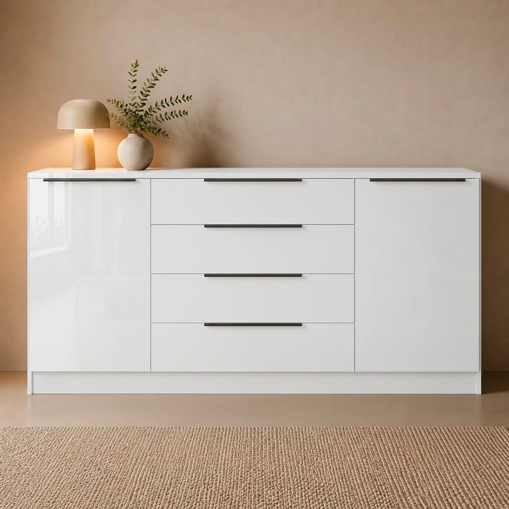 borchardt Möbel Sideboard Tom, moderne Kommode mit dunklen Metallgriffen, 166cm, 2 Türen 4 Schubfächer, variable Einlegeböden, viel Stauraum