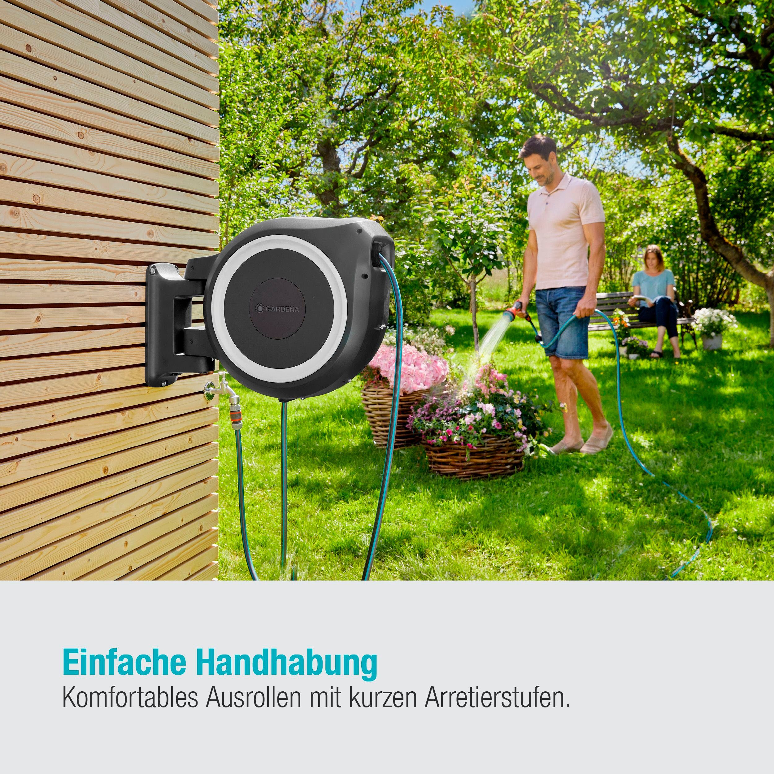 GARDENA Wandschlauchbox RollUp M/L, 18622-20, mit 25 Meter Schlauch