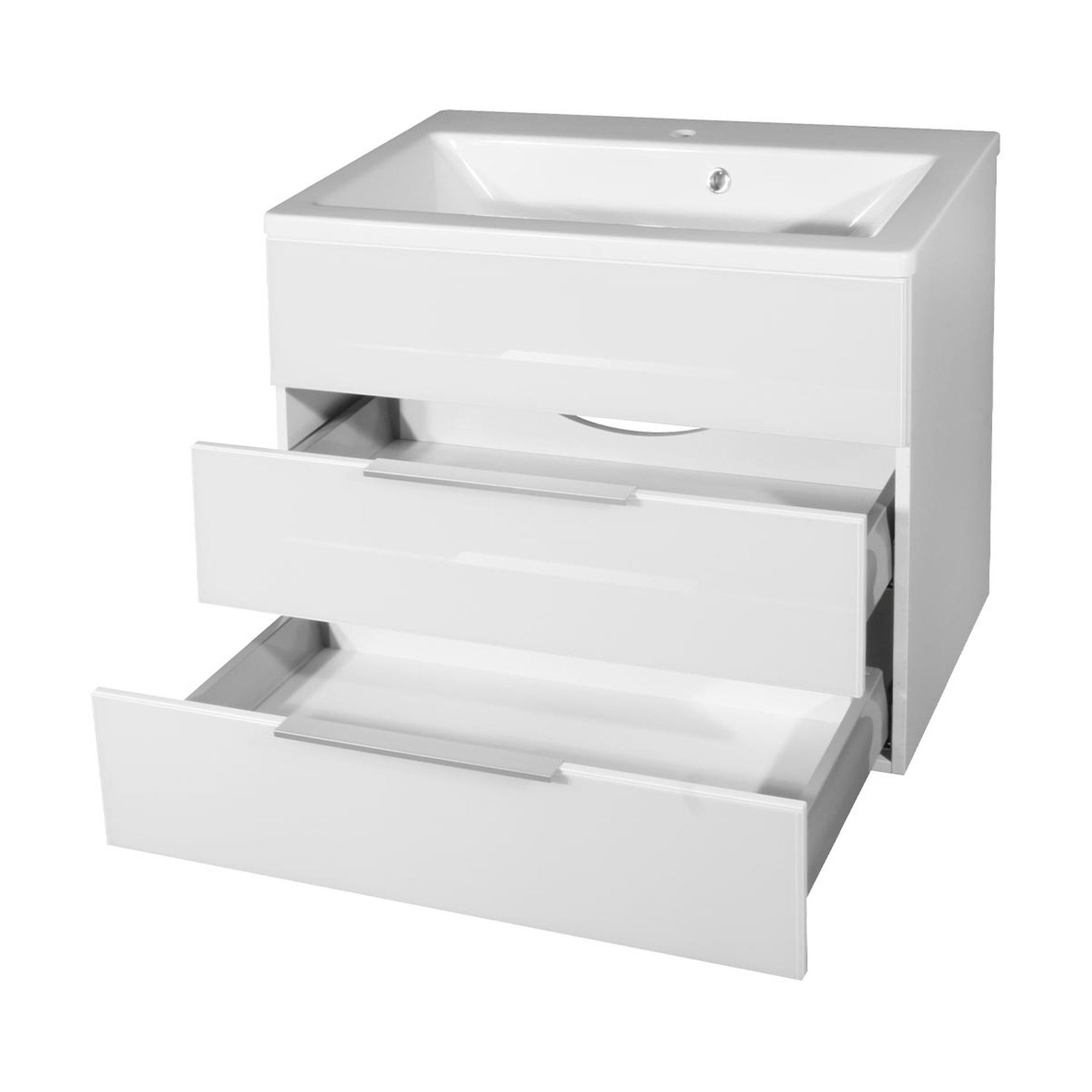 FACKELMANN Badmöbel-Set KARA Badmöbel Set 2-teilig 80cm, Weiß, Gussmarmor, 2 Schubladen