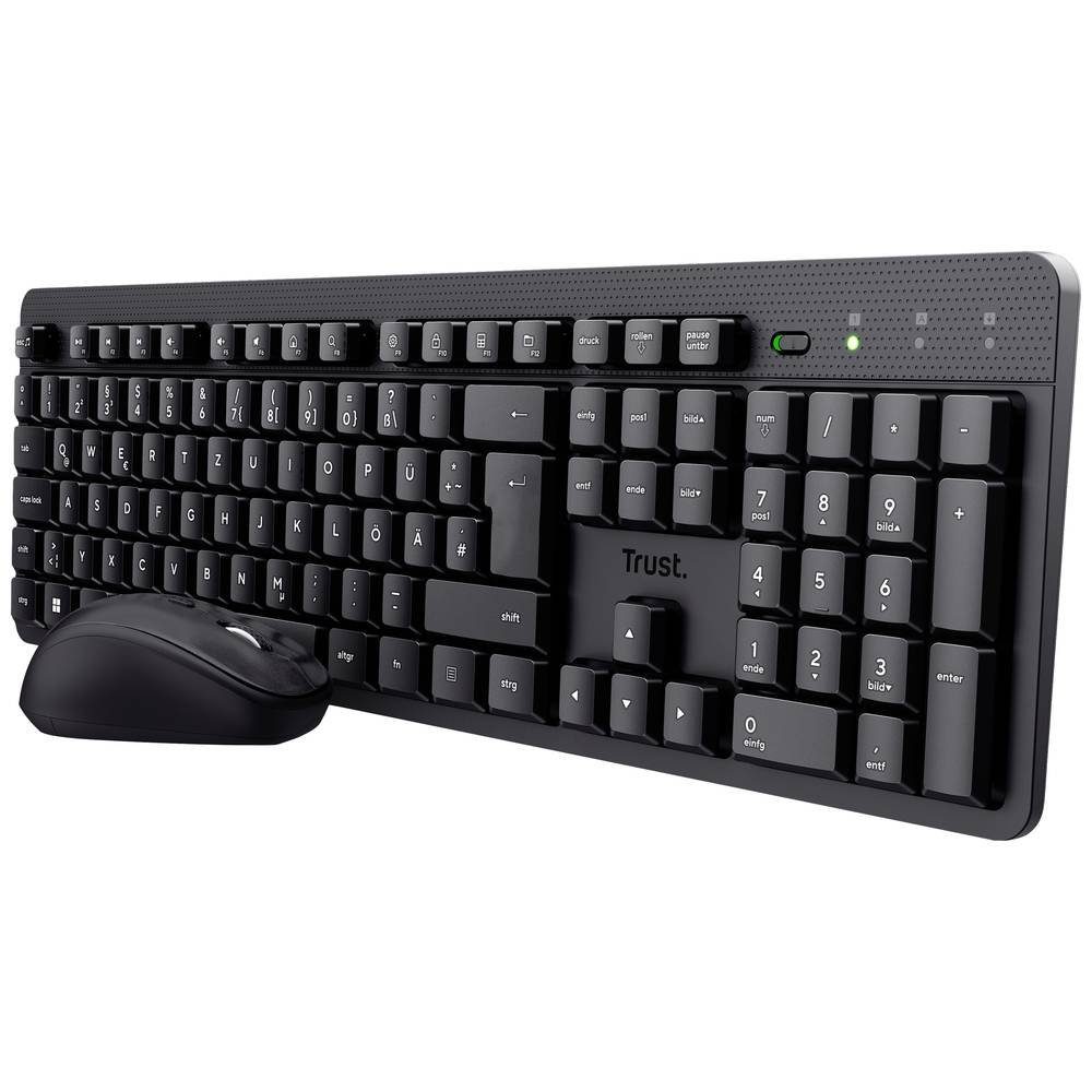 Trust Kabelloses Tastatur, Maus-Set 25357 Tastatur- und Maus-Set, Geräuscharme Tasten, Hotkey Funktion, Integriertes Scrollrad