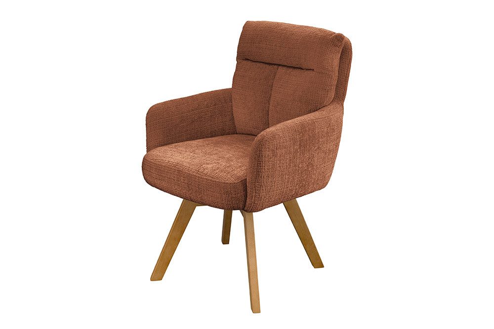 riess-ambiente Polsterstuhl BIG GEORGE rost braun / natur - Drehstuhl, Chenillestoff, Buchenholz (Einzelartikel, 1 St), Esszimmer · 360° drehbar · mit Armlehne · Retro · Federkern-Polsterung