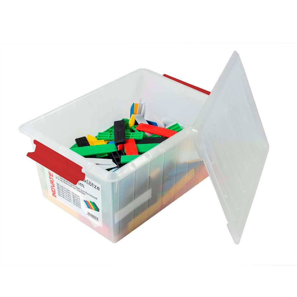 x Unterlegplatte Box mit 100 wiederverwendbarer mm Montage 6 x in und Clips Verglasungsklötze praktischer - Trageklötze x 24 300 Deckel Kunststoff Inovatec Mix 1
