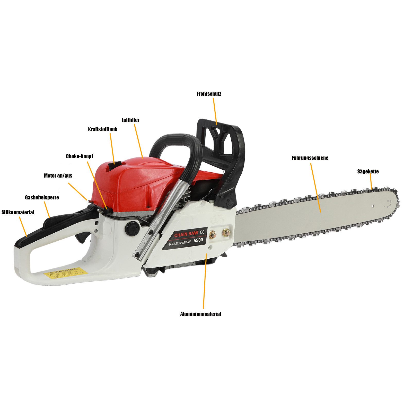 Rutaqian Petrol Chainsaw 58cc Petrol Chainsaw, 2100w, Maximum cutting diameter: 55cm, 58 cubic centimeters, rust-resistant wood chainsaw for cutting wood