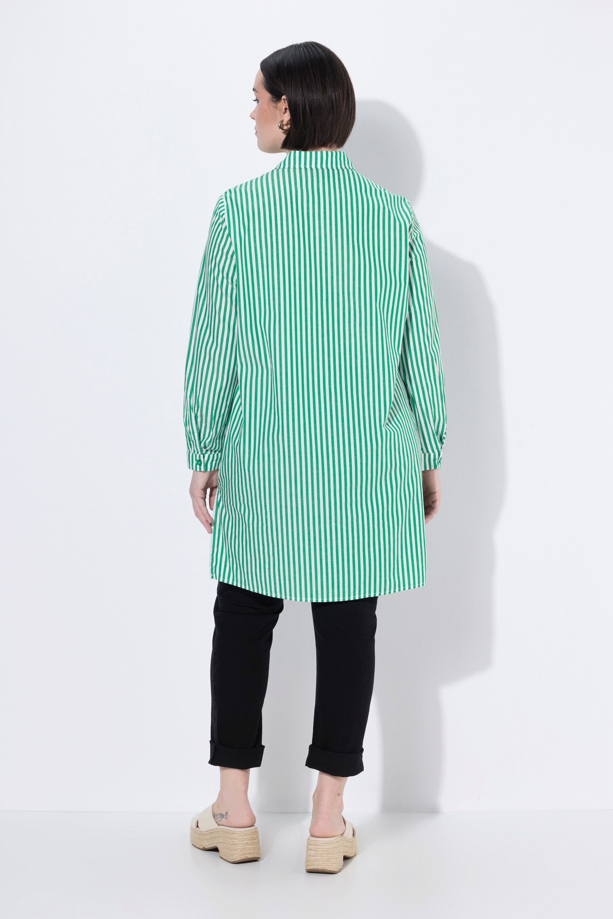 Ulla Popken Hemdbluse Hemdbluse Streifen Hemdkragen A-Linie Langarm