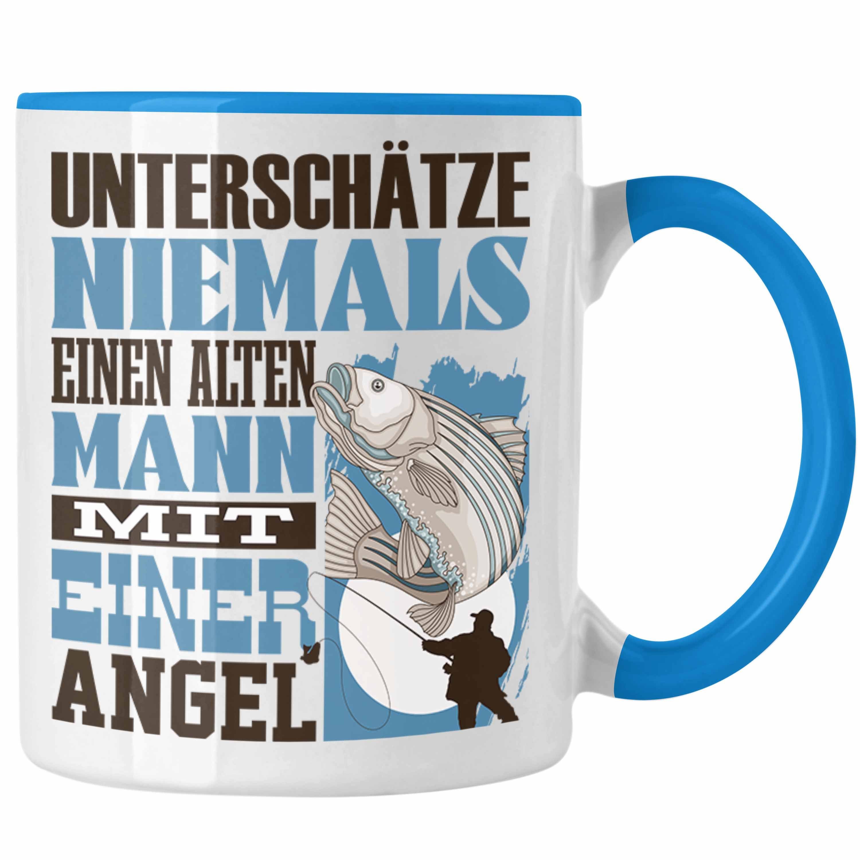 Lustiger Trendation Tasse Unterschätze Angler Angel Spruch Fischer für Blau Tasse Geschenk