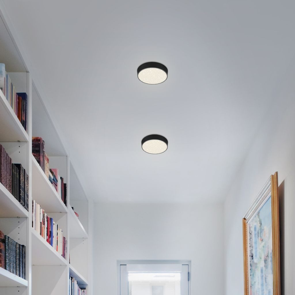 Briloner Leuchten LED Deckenleuchte 7072-415, Sternenhimmel, LED fest integriert, 2700K - Extra-Warmweiß, Deckenlampe, 15,7x3,6cm, Schwarz, 11W, Wohnzimmer, Schlafzimmer, Flur