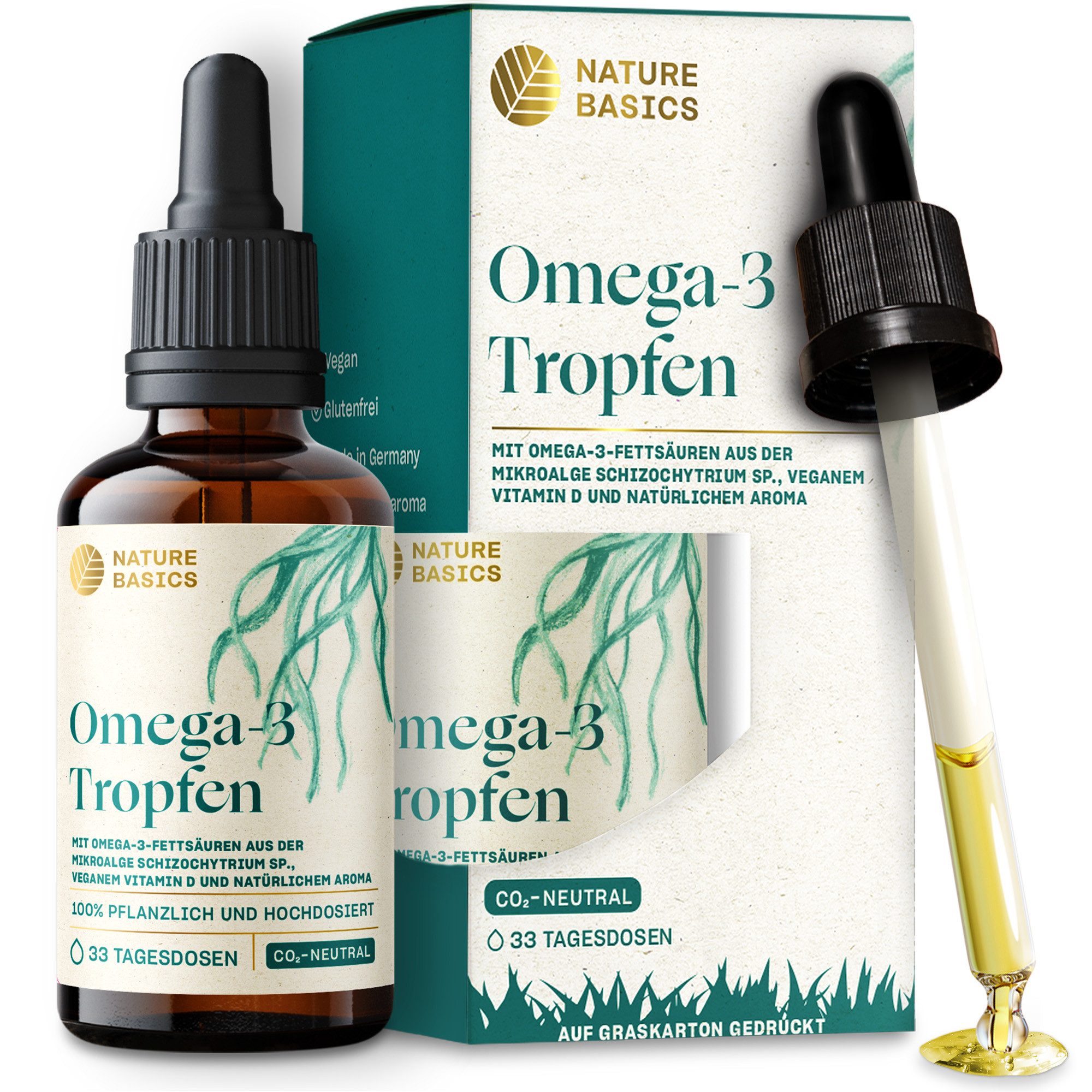 Hochwertiges Omega 3 Algenöl mit Vitamin D3 Vegan Zitrusaroma 100 ml Tropfen