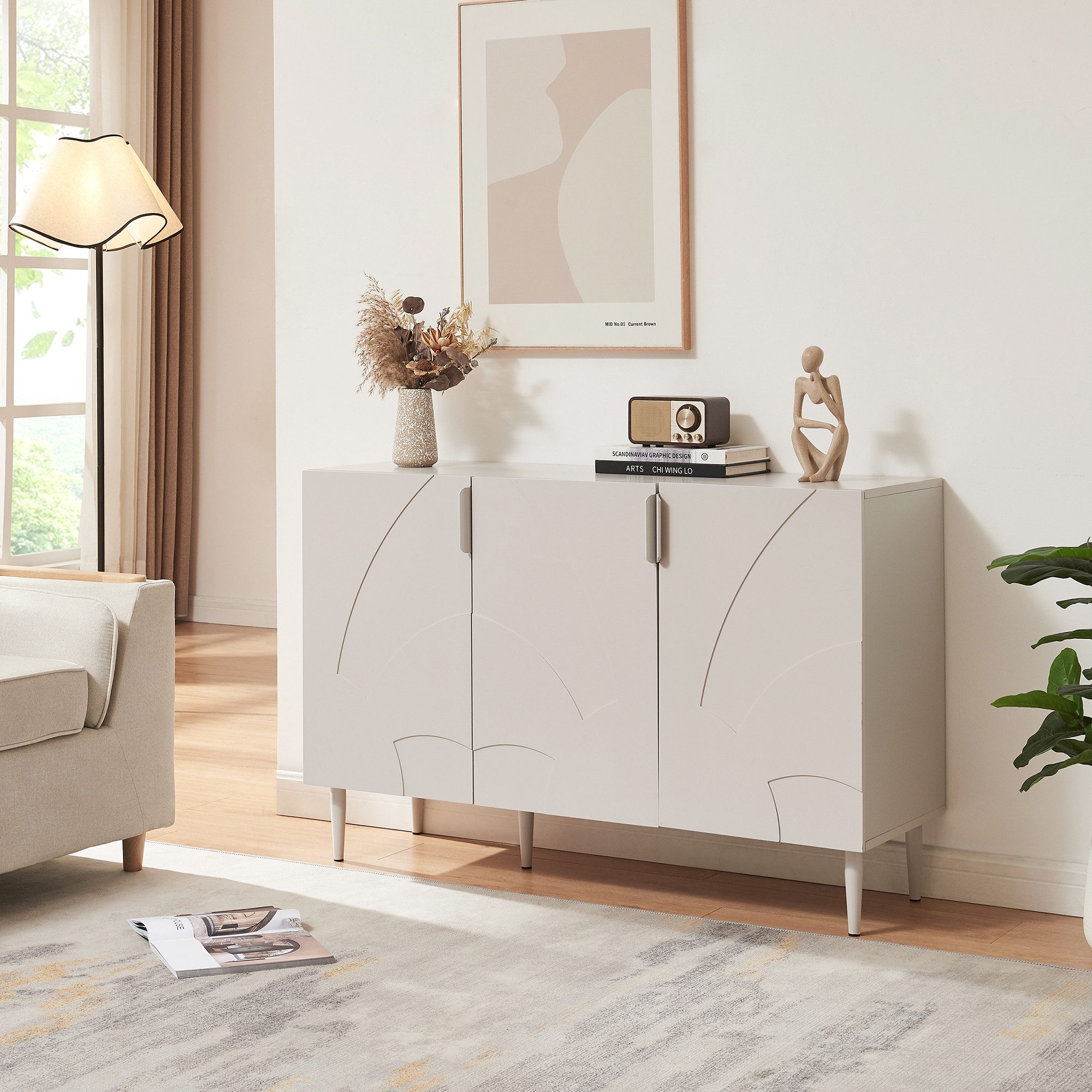 en.casa Sideboard, »Starvili« mit 3 Türen 75 x 115 x 38 cm Beige günstig online kaufen