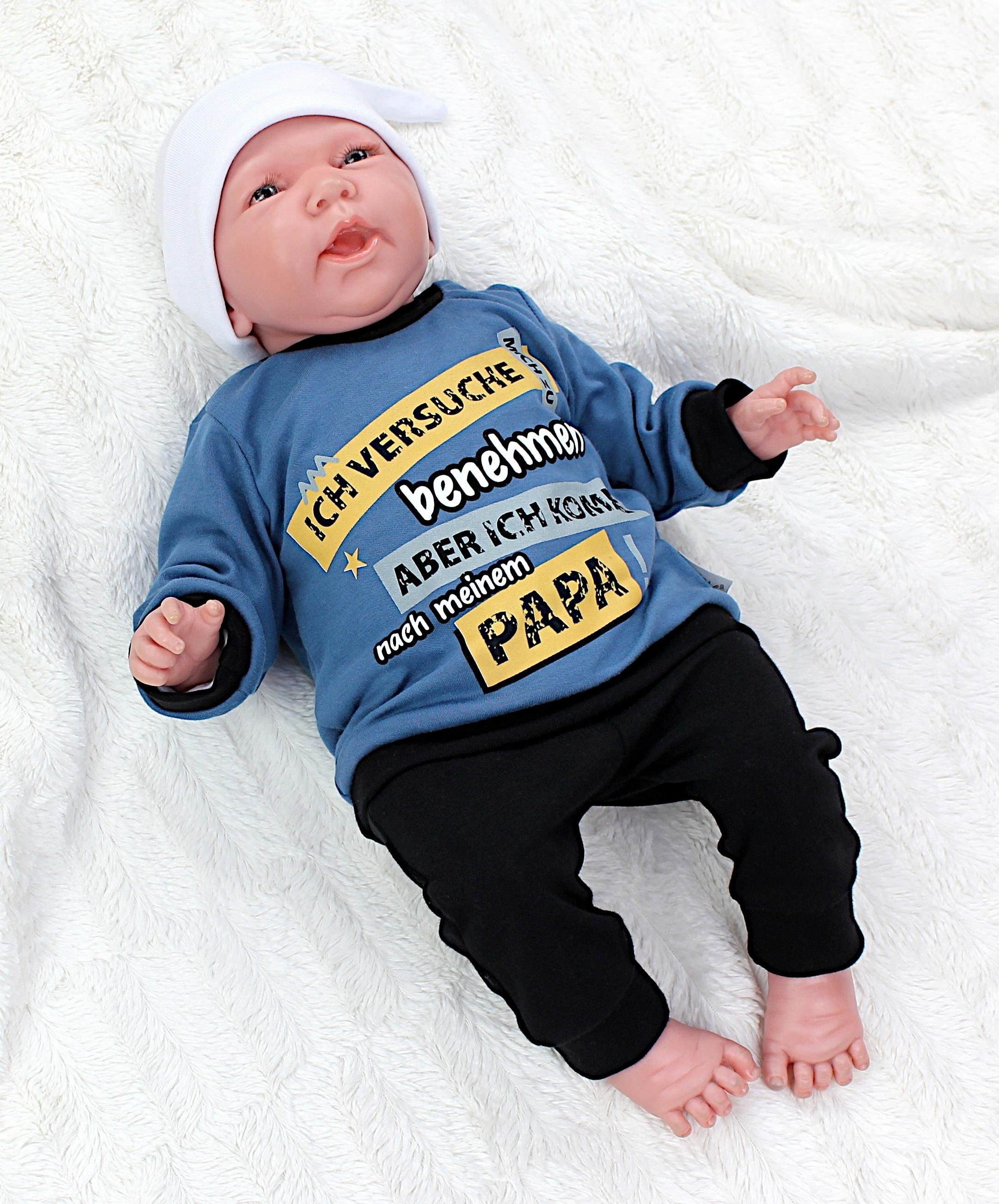 Erstausstattungspaket mit Baby Langarmshirt Jeansblau Ich versuche Print / Schwarz zu mich Spruch benehmen TupTam Babykleidung Jungen Outfit Babyhose