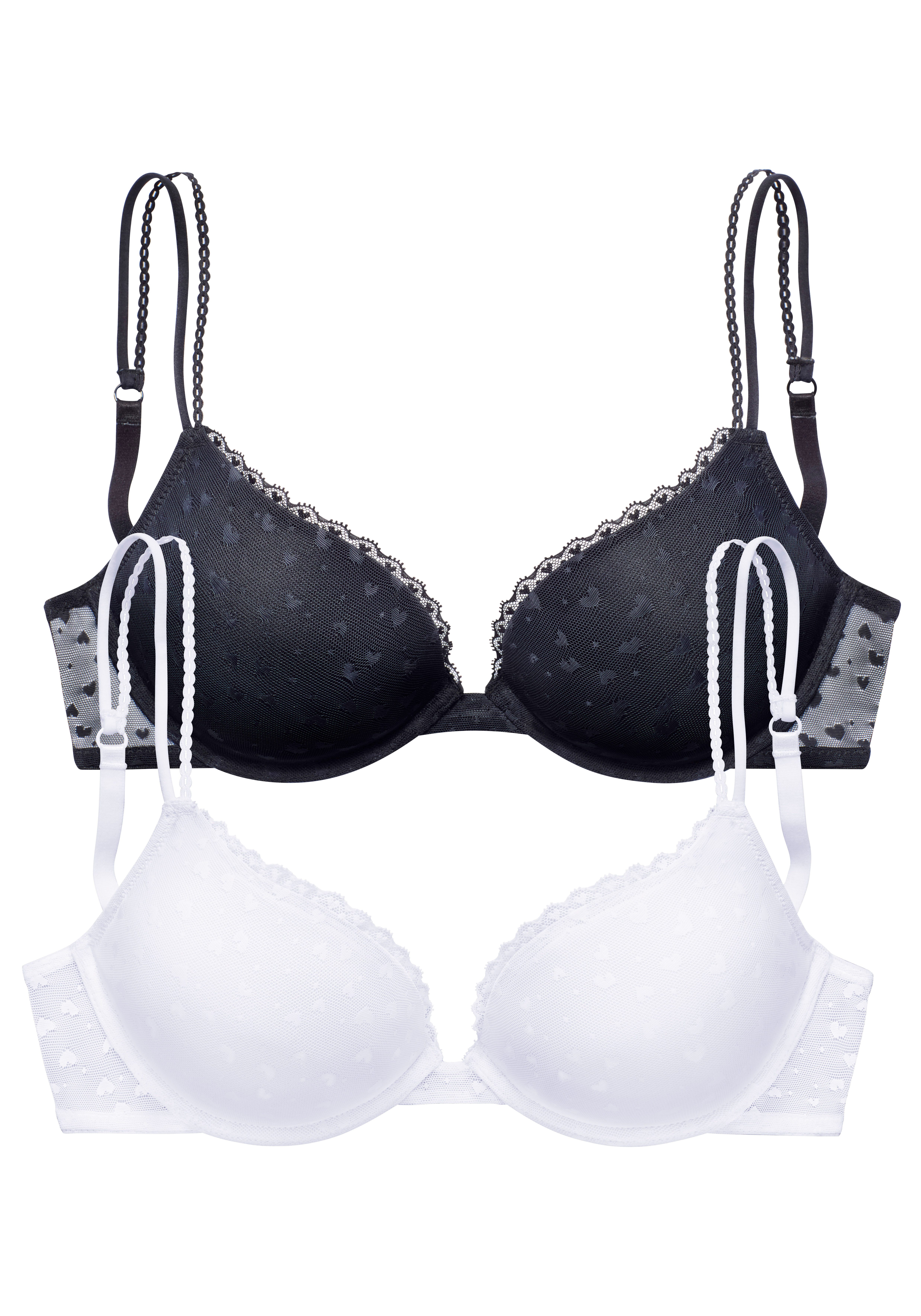 petite fleur by Lascana Push-up-BH (Packung, 2 Stück) aus süßem Herzchen-Mesh mit edlen Spaghettiträgern, sexy Dessous
