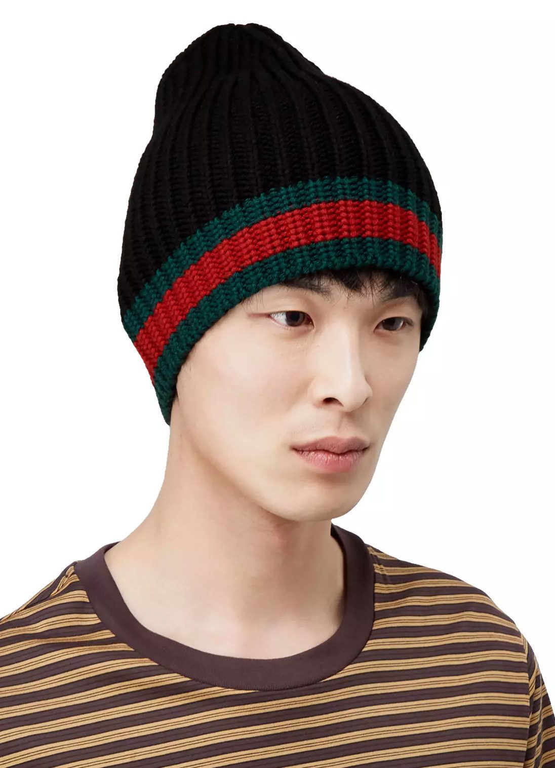 GUCCI Strickmütze Web Rippenstrick Hut Beanie Unisex ikonische grün-rot-grüne Webdetail, Rippenstrickmuster