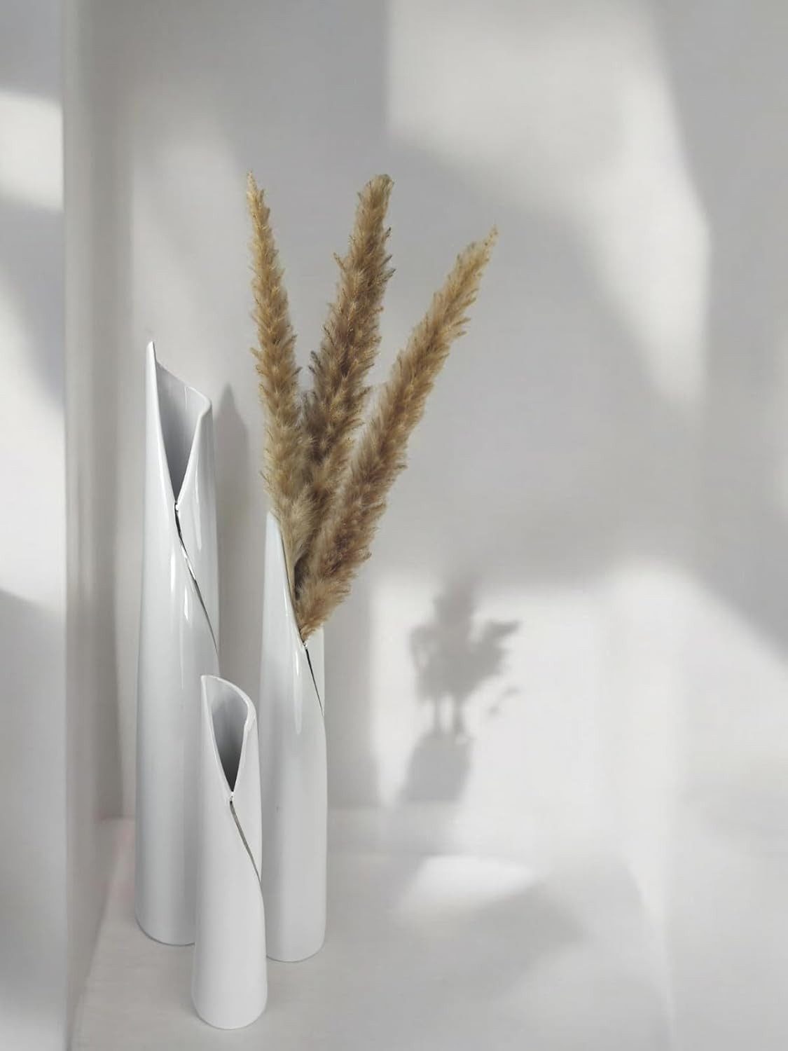 GlasArt Dekovase Blumenvase Vase Schlank weiß schlicht edel 30-50cm hoch, W günstig online kaufen