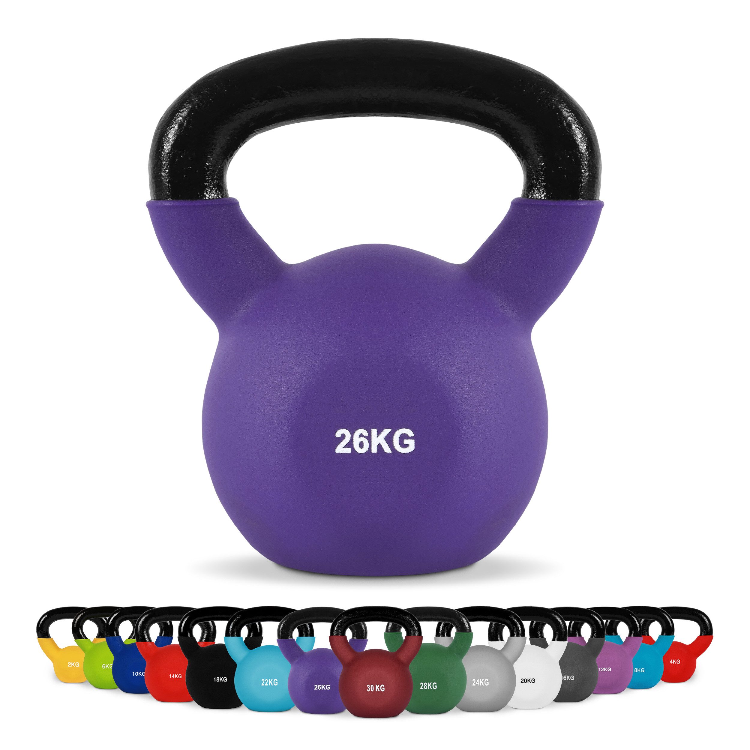 MSports® Kettlebell Kettlebell Professional Neopren 2 – 30 kg inkl. Übungsposter