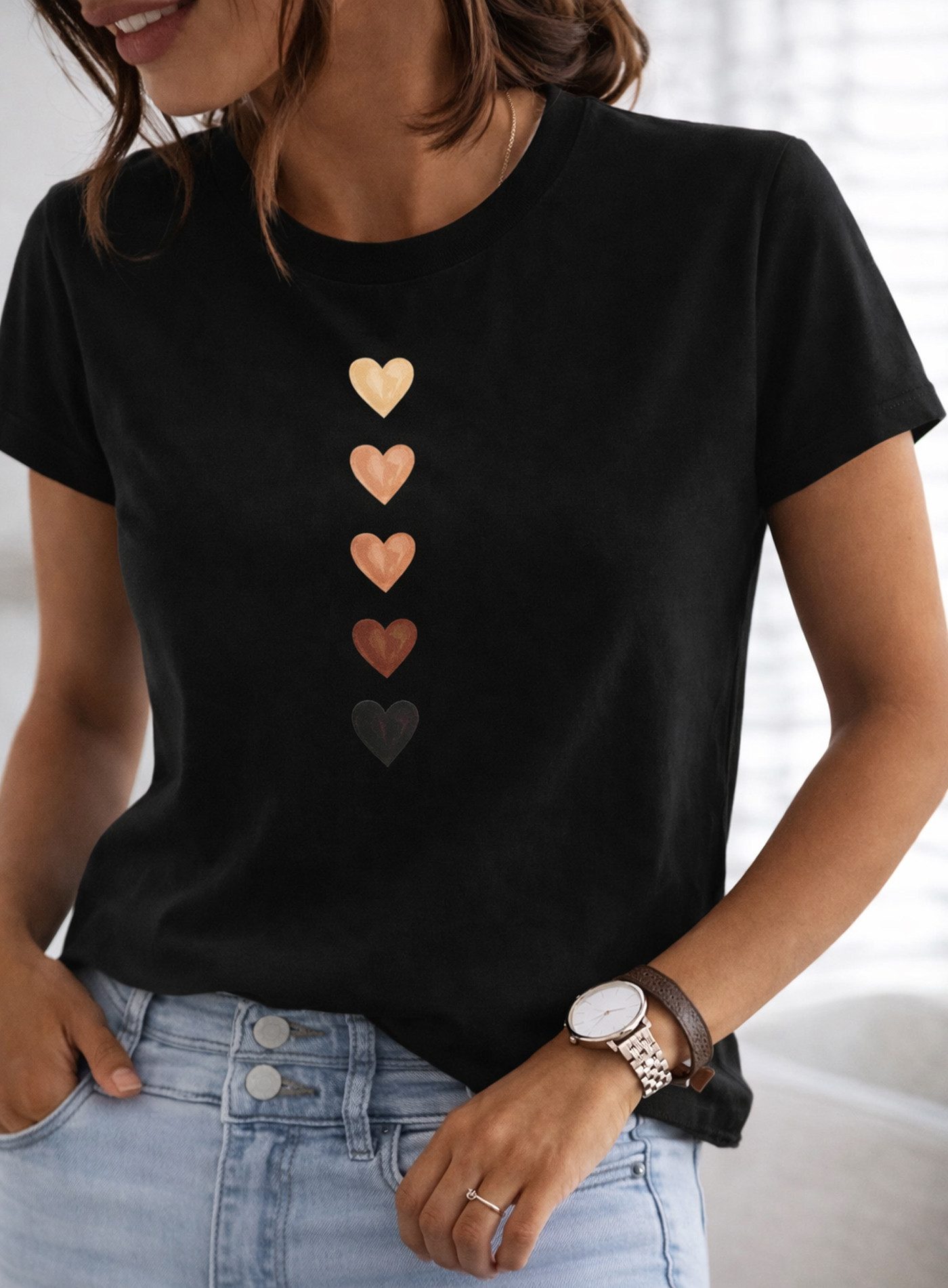 RMK T-Shirt Damen Shirt Classic Basic Herz aus Baumwolle