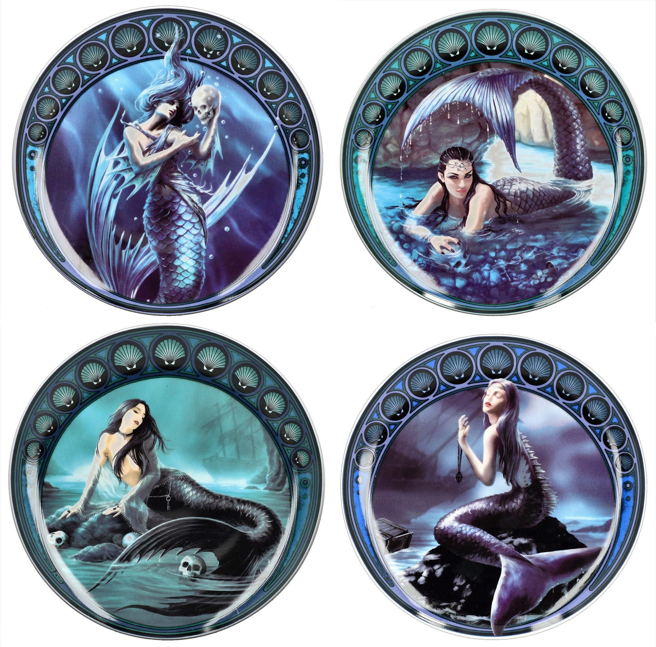 Anne Stokes Frühstücksteller Dekoteller Frühstücksteller Anne Stokes 4 Stück Meerjungfrau, Dekoteller Frühstücksteller Anne Stokes 4 Stück Meerjungfrau