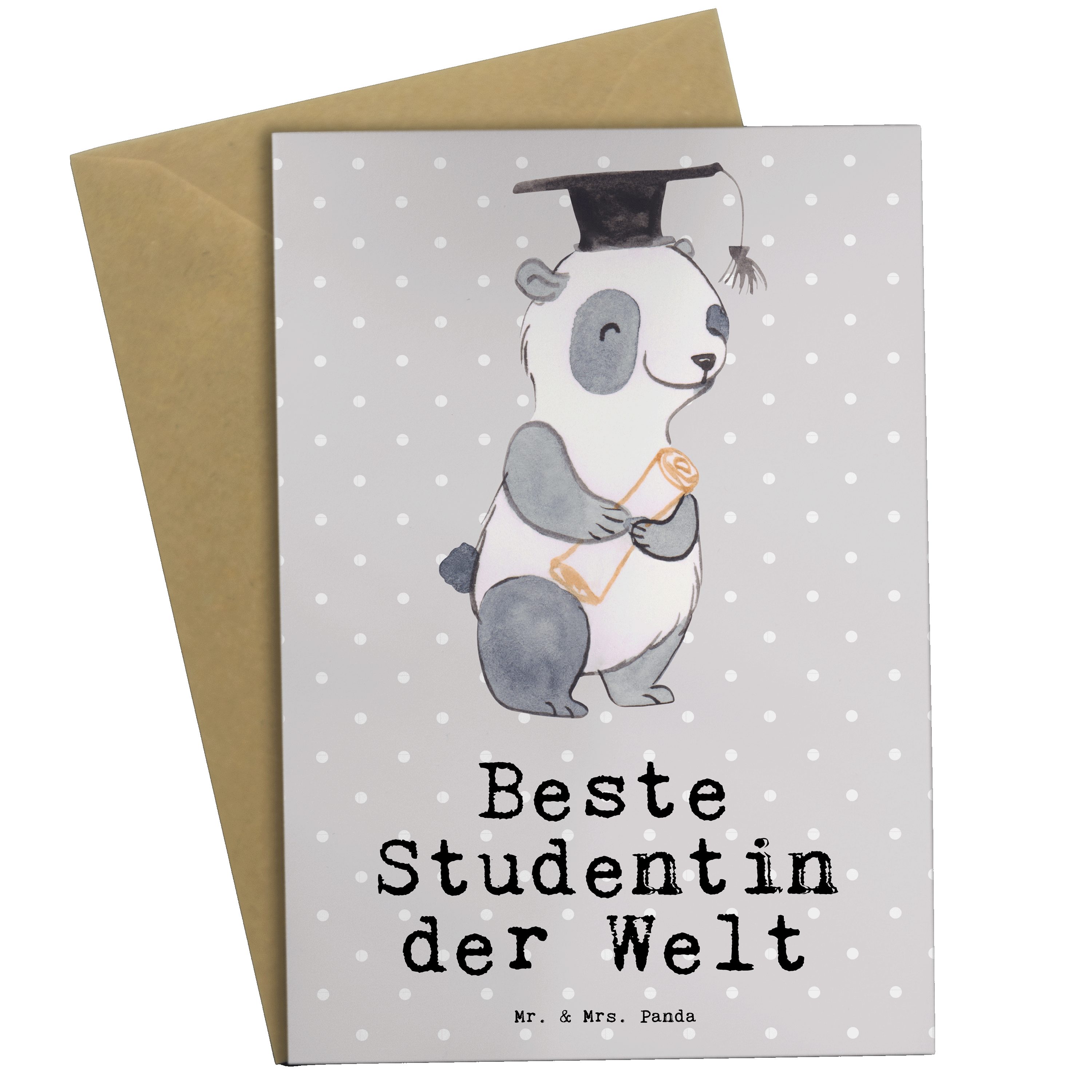 Mr. & Mrs. Panda Grußkarte Panda Beste Studentin der Welt - Grau Pastell - Geschenk, Klappkarte