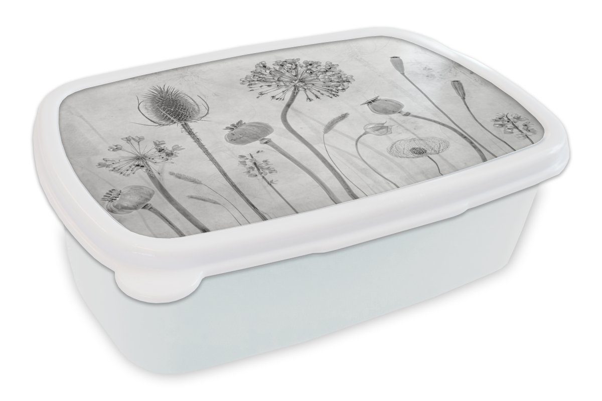 MuchoWow Lunchbox Stilleben - Schwarz und weiß - Natur, Kunststoff, (2-tlg), Brotbox für Kinder und Erwachsene, Brotdose, für Jungs und Mädchen