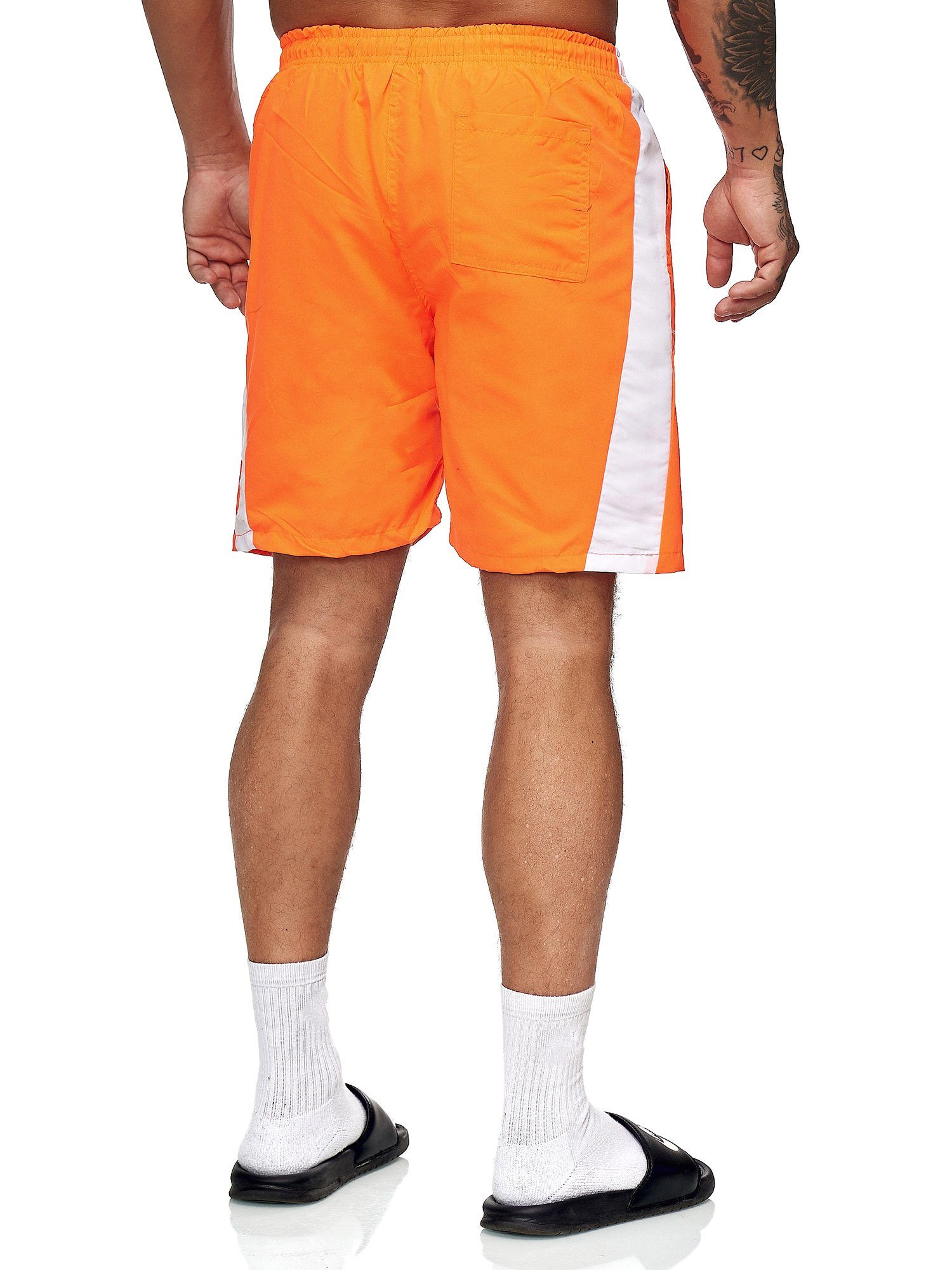 OneRedox Shorts BH200 (Kurze Hose Freizeit im Design) 400 Bermudas Fitness modischem Casual Orange Sweatpants, Weiss 1-tlg