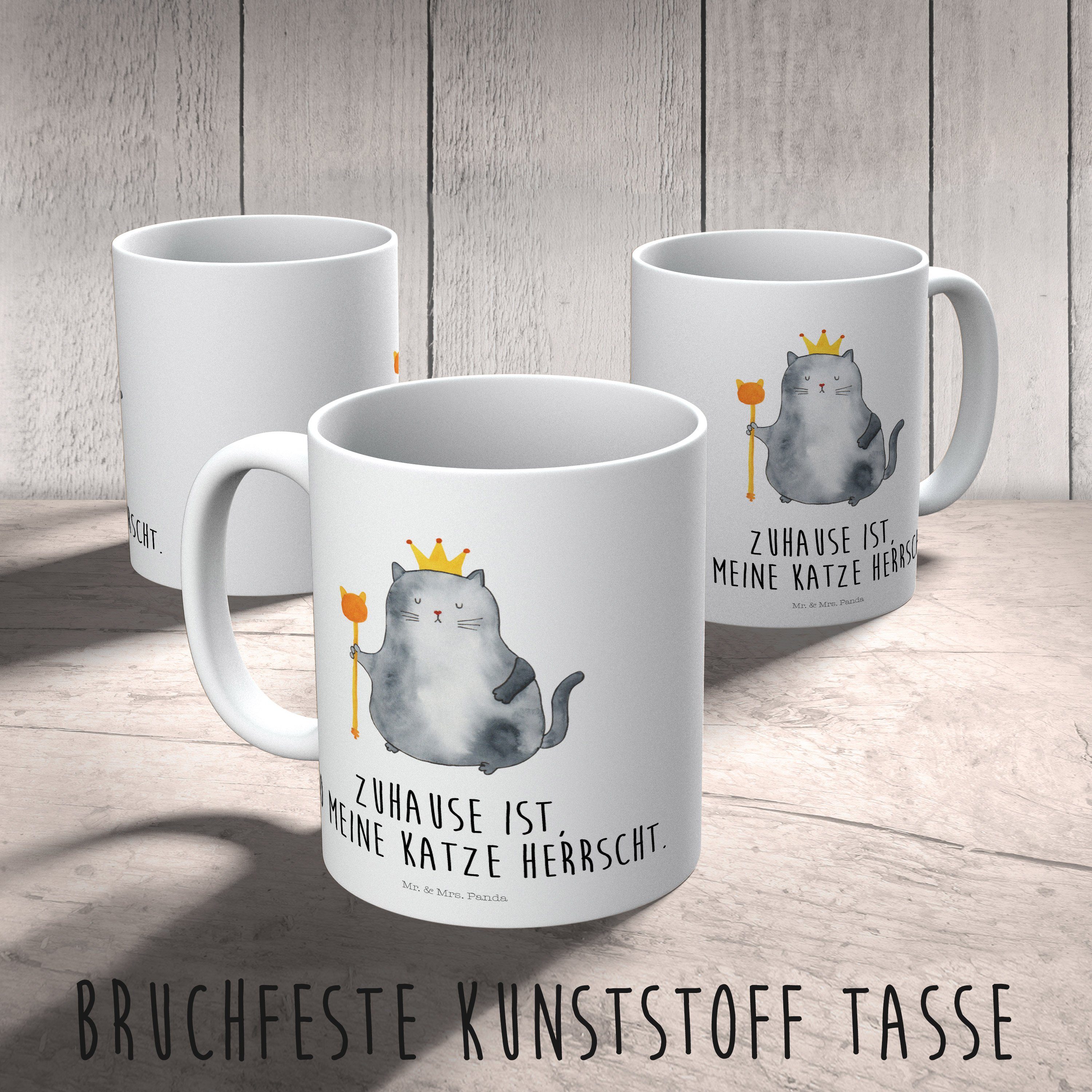 Mr. & Mrs. Panda Kinderbecher Katzen Koenig - Weiß - Geschenk, Kunststoff Tasse, Trinkbecher, König, Kunststoff