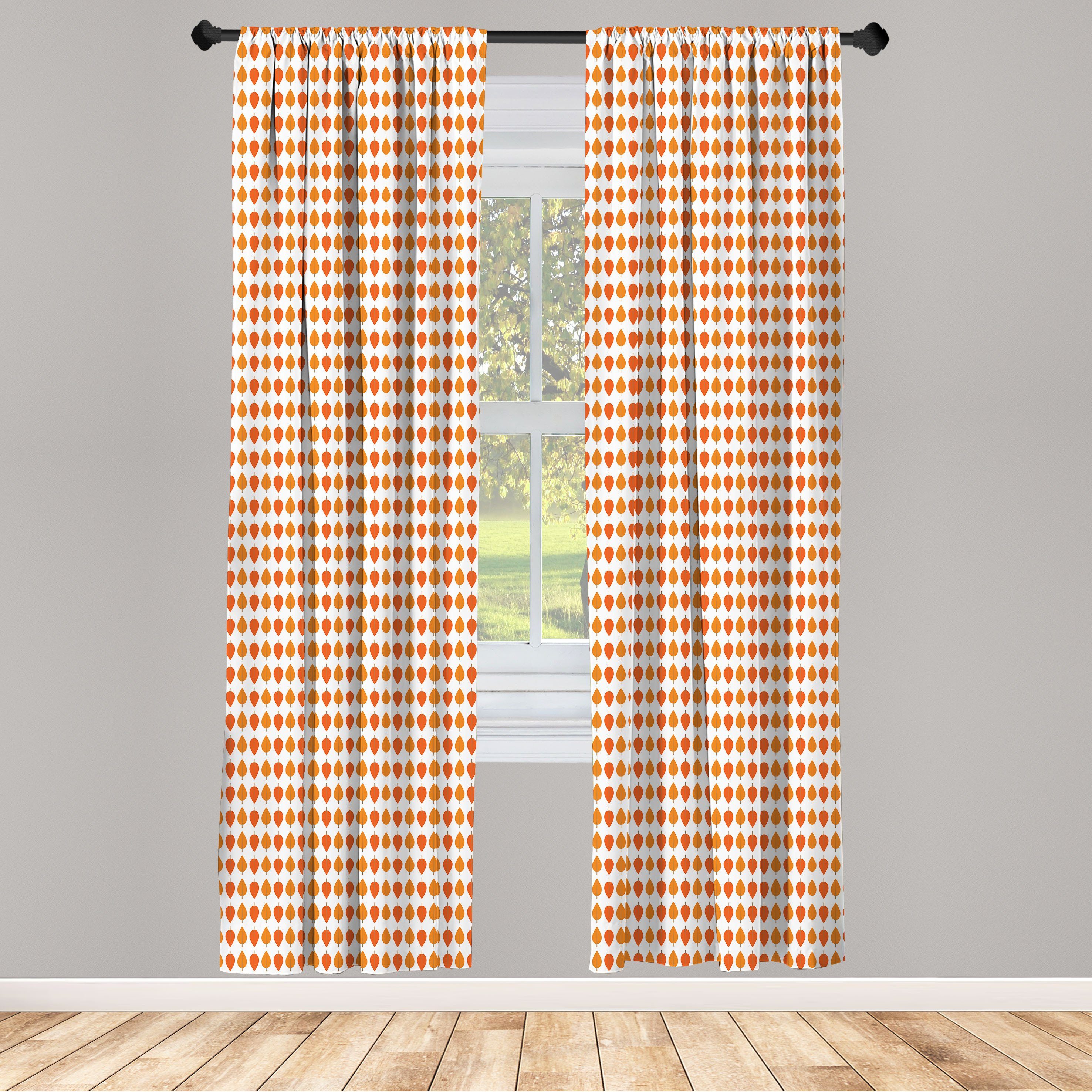 Gardine Vorhang für Wohnzimmer Schlafzimmer Dekor, Abakuhaus, Microfaser, Herbst Tangerine Töne Blatt-Stapel