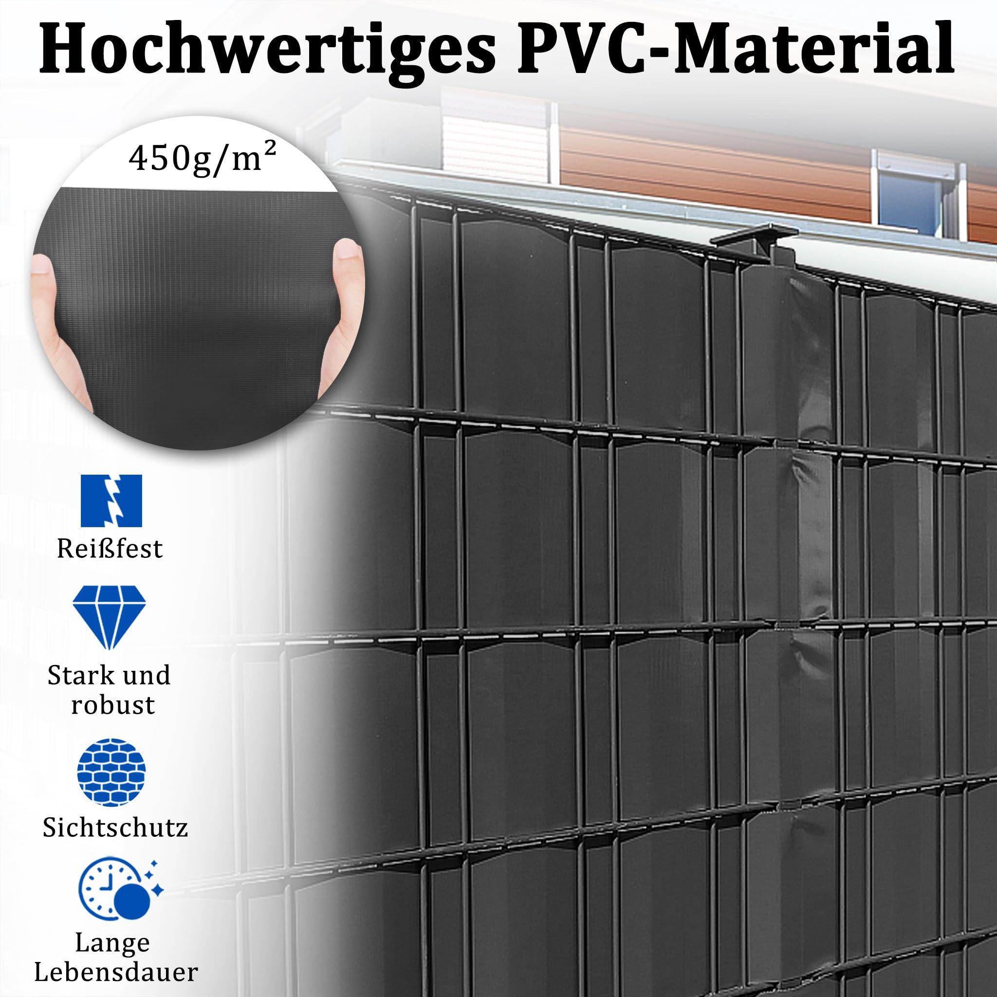FIVMEN Sichtschutzstreifen PVC Stabmattenzaun Sichtschutz-Streifen Doppelstabmatten, Mehrfarbig, inkl. Befestigungsclips Anthrazit/Hellgrau/Grün/Ranken