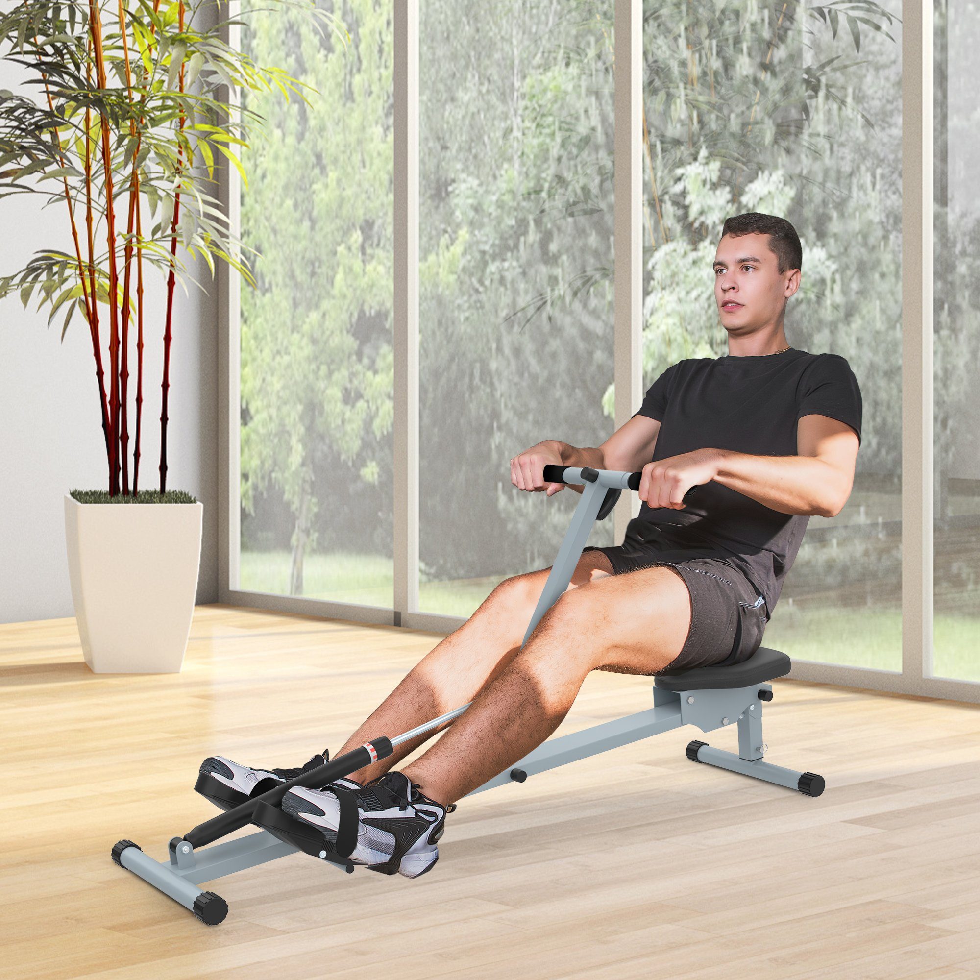 HOMCOM Rudergerät Rudermaschine mit LCD (Fitnessgerät, 1-tlg., Ruderzugmaschine Heimtrainer), Grau+Schwarz 130 x 47.5 x 67 cm