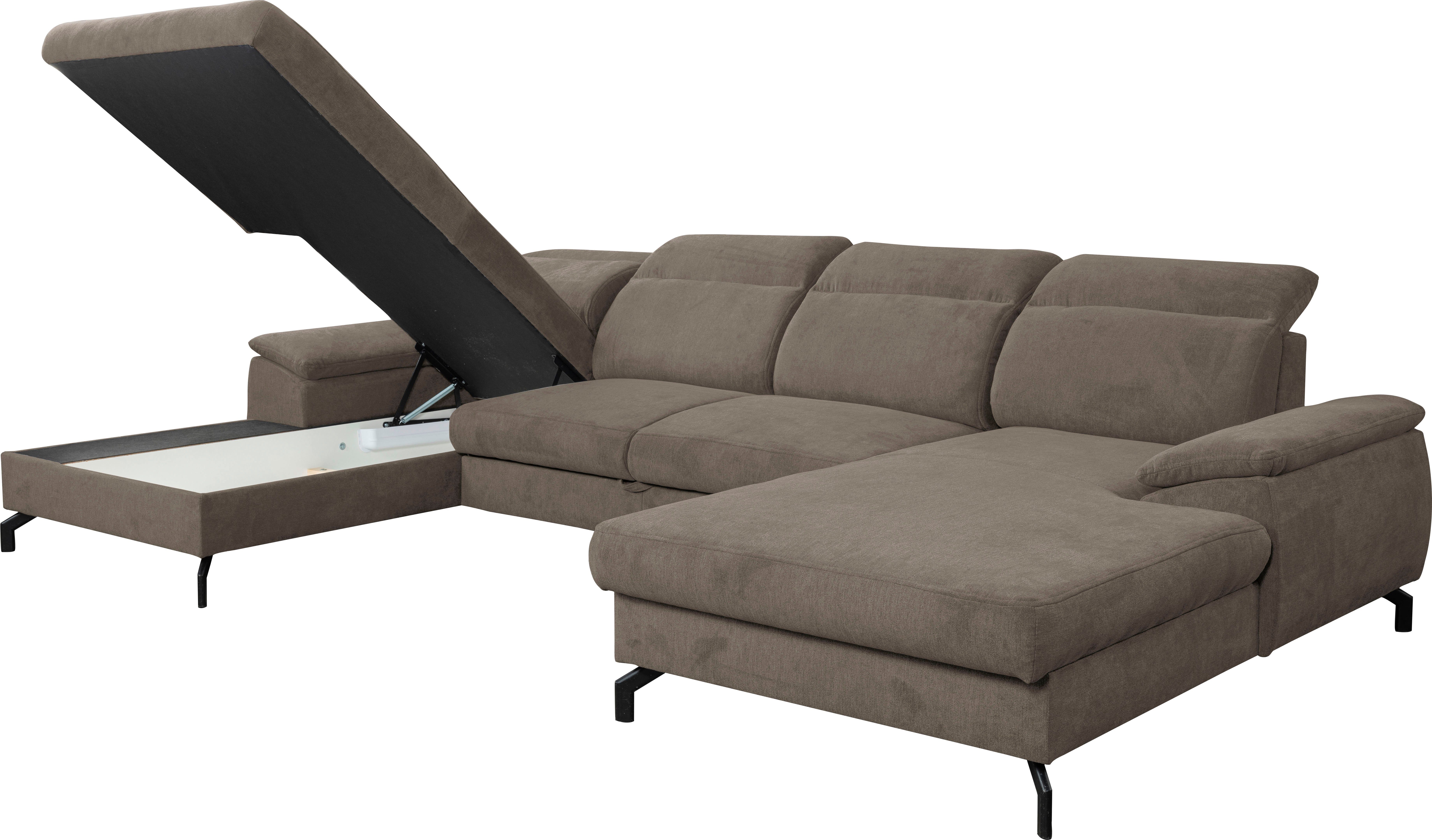 Wohnlandschaft | Kopfteile Modernes Beige verstellbar U-Sofa mit Beige Beige Schlaffunktion, WERK2 Slavio, | Bettkasten,