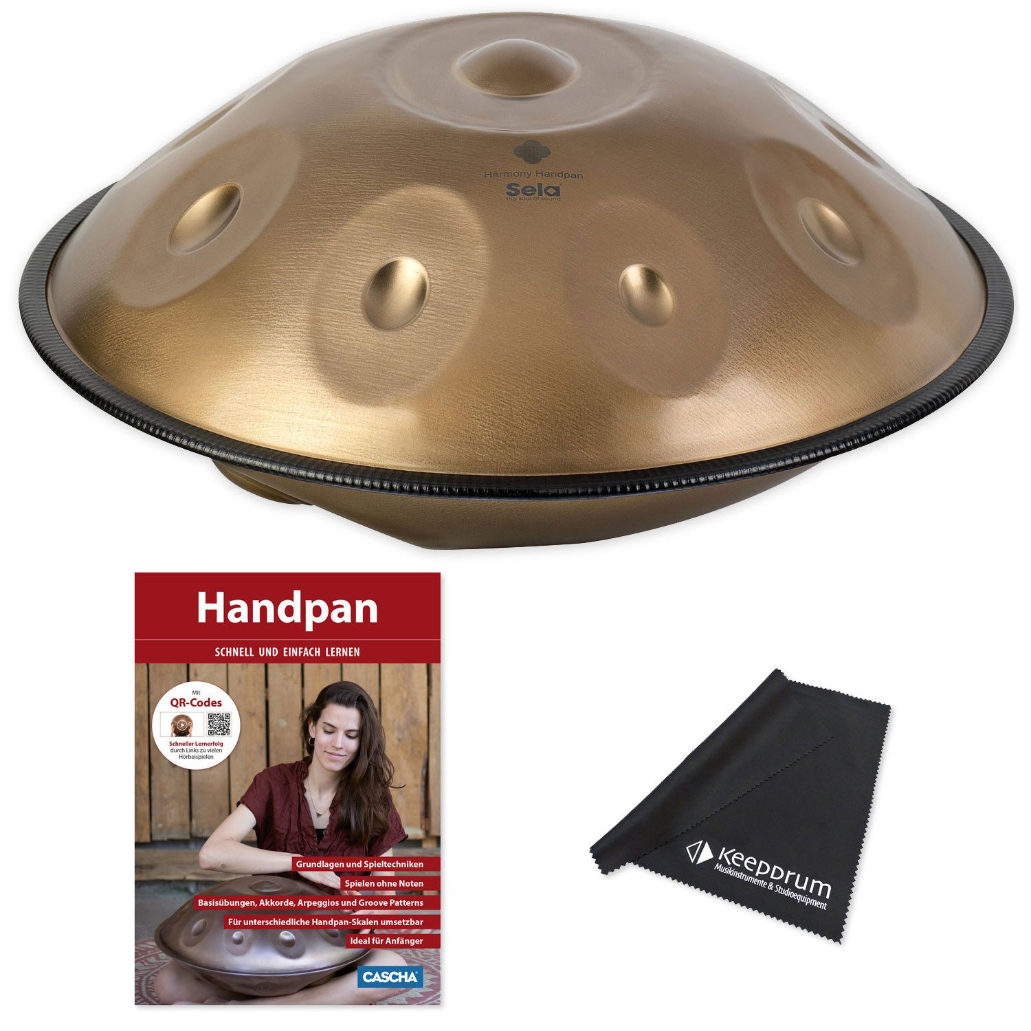 Sela Handpan Sela Handpan SEHP204 Harmony D-Amara Edelstahl mit Lehrbuch,Vorteils-Set mit Lehrbuch, 1-St., Handpan D-Amara, Vorteils-Set mit Lehrbuch