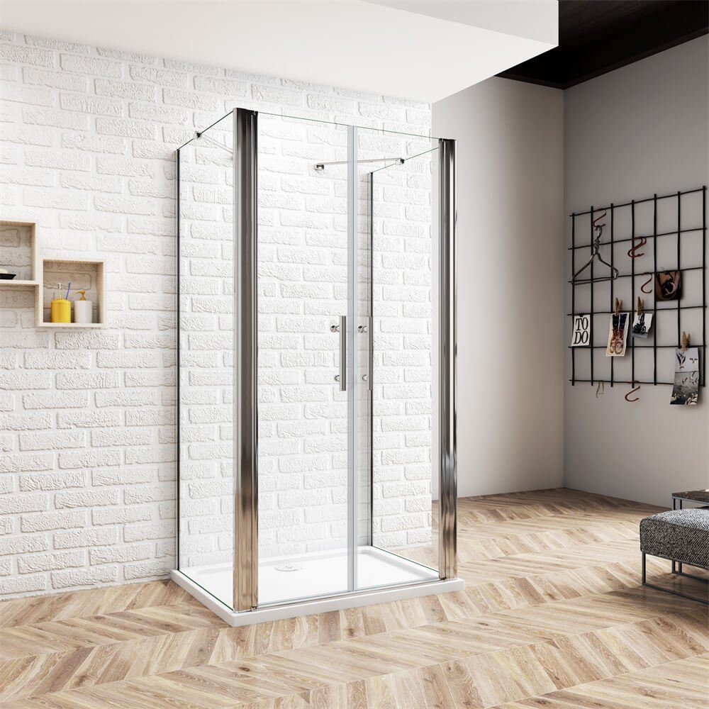 duschspa Komplettdusche U-Form Duschkabine Schwingtür Pendeltür Drehtür Duschtür, BxT: 75x70 cm, Einscheibensicherheitsglas, Sicherheitsglas, Set, ebenerdiger Einbau möglich