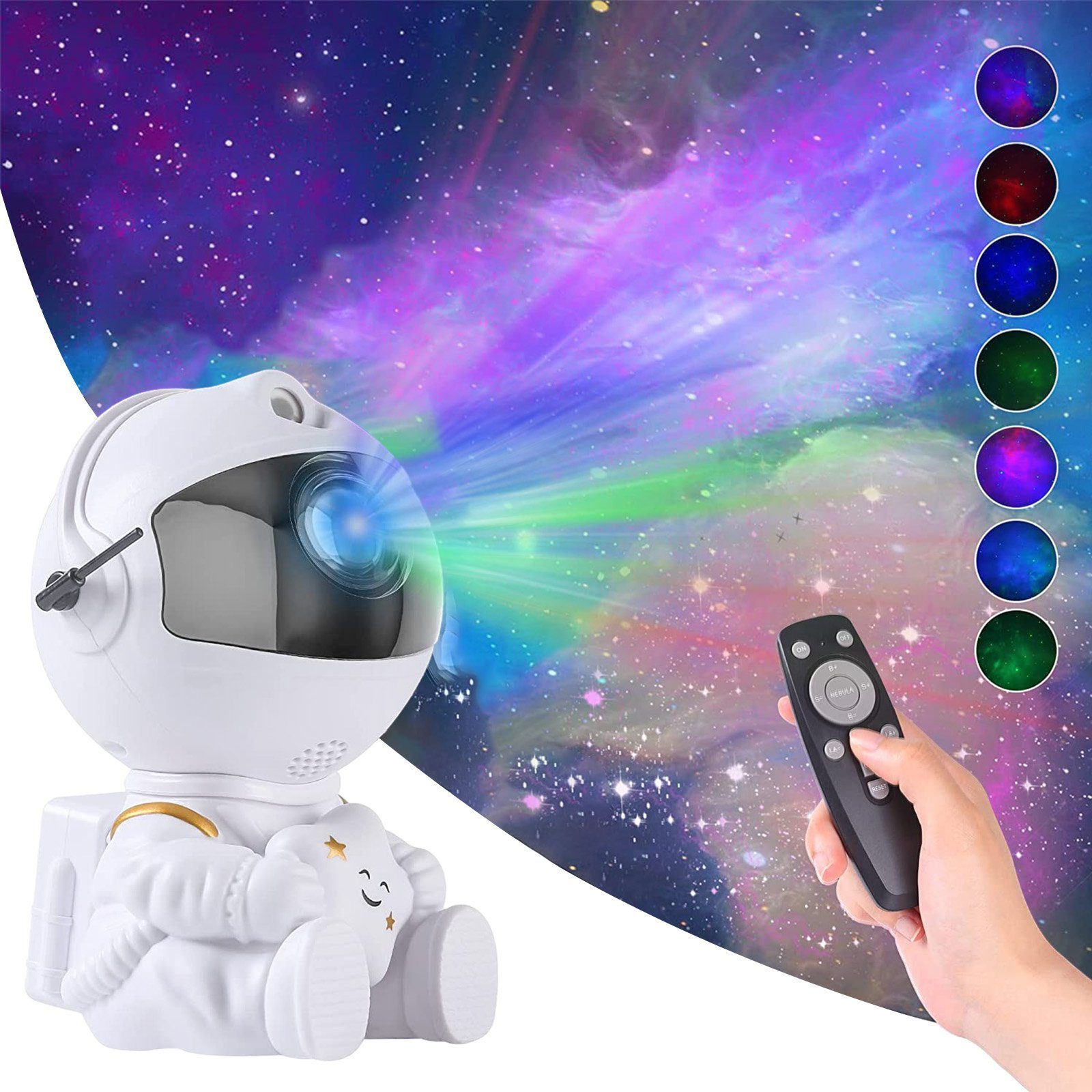 Rosnek LED Nachtlicht Astronaut, Stern-Galaxie-Projektor, für Schlafzimmer Kinderzimmer, Rot, Blau, Grün, Grünes Punktlicht, Heimkino Decke Deko Weiß