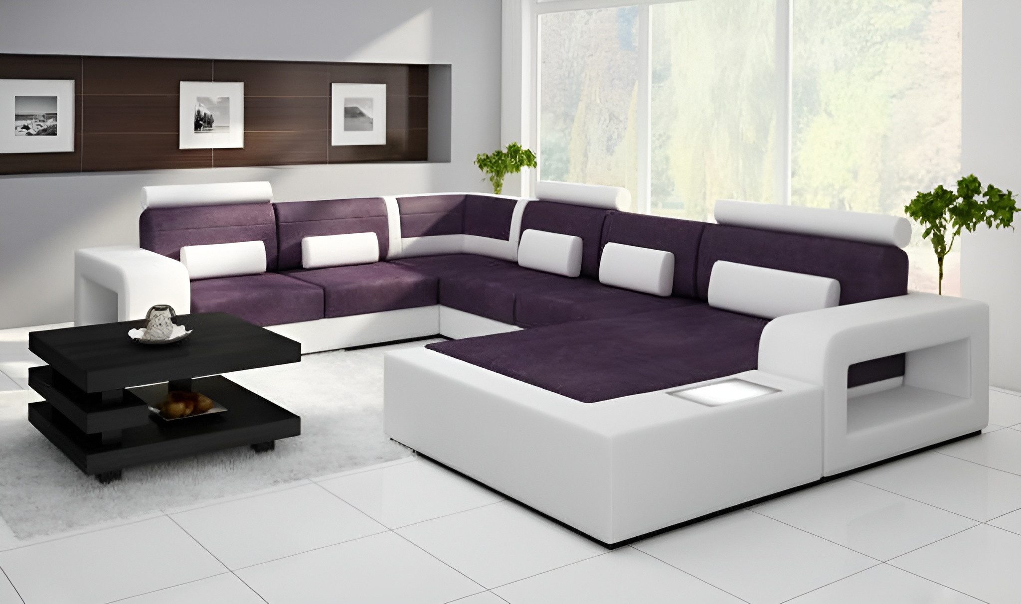 Xlmoebel Wohnlandschaft Sofa mit USB-Anschluss und integrierter Beleuchtung, Sofa U-Form, Hergestellt in Europa