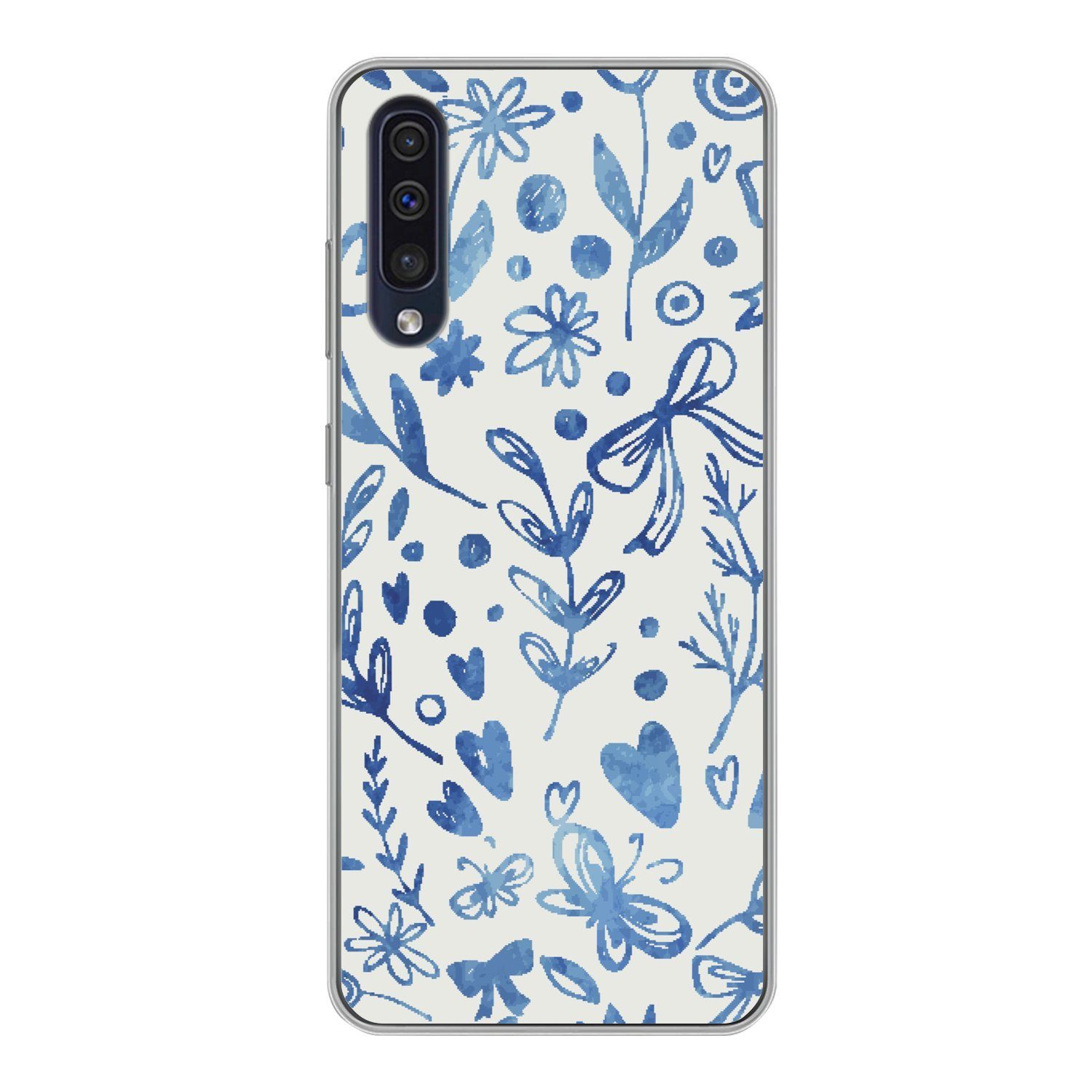 MuchoWow Handyhülle für Samsung Galaxy A30s Ein florales Muster in blauen Farben, Smartphone-Bumper, Print, Handy Schutzhülle Dünn