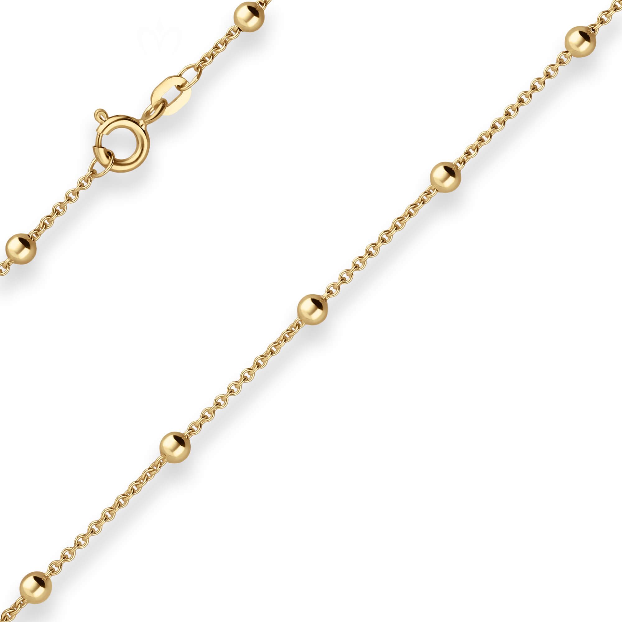 Schmuck Krone Fußkette 1,3mm Rund-Ankerkette Fusskette Kügelchen 585 Gelbgold 25cm, Gold 585