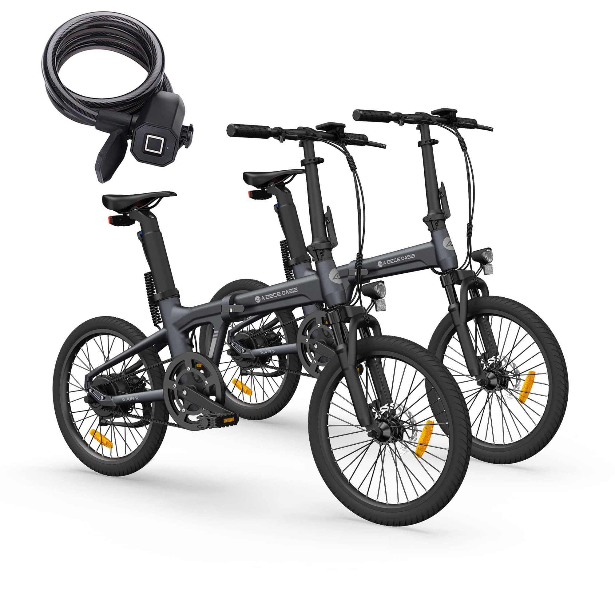 ADO E-Bike 2× Air 20S E-Fahrrad Faltbar, klapprad Riemenantrieb,Citybike, 1 Gang, Hintermotor, +Fingerabdruck-Schloss, ebike Damen/Herren,StVZO mit Handyhalter Grau+Grau