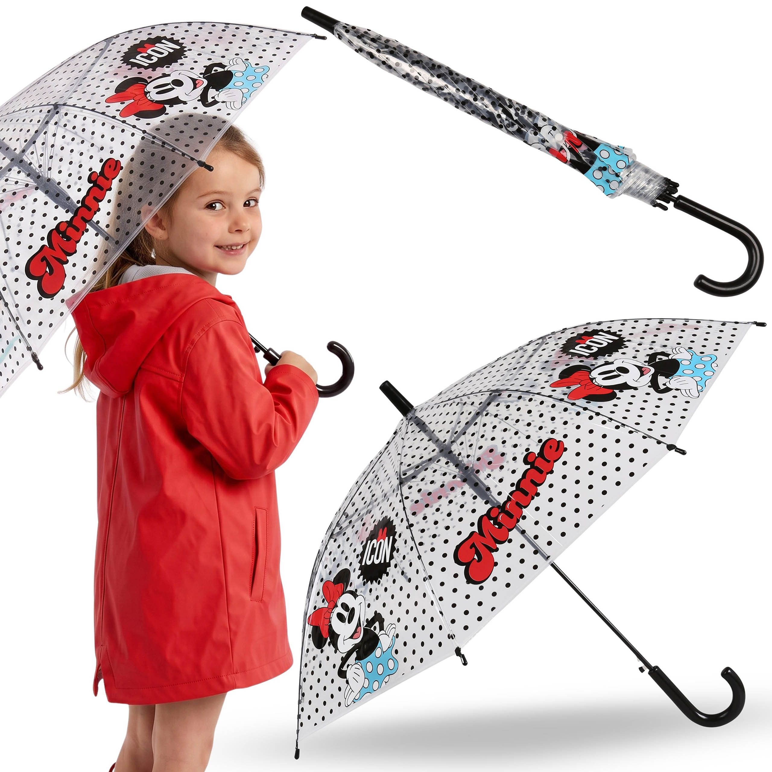 Sarcia.eu Taschenregenschirm DISNEY Minnie Kinderregenschirm, transparenter FALTBARER AUTOMATISCHER