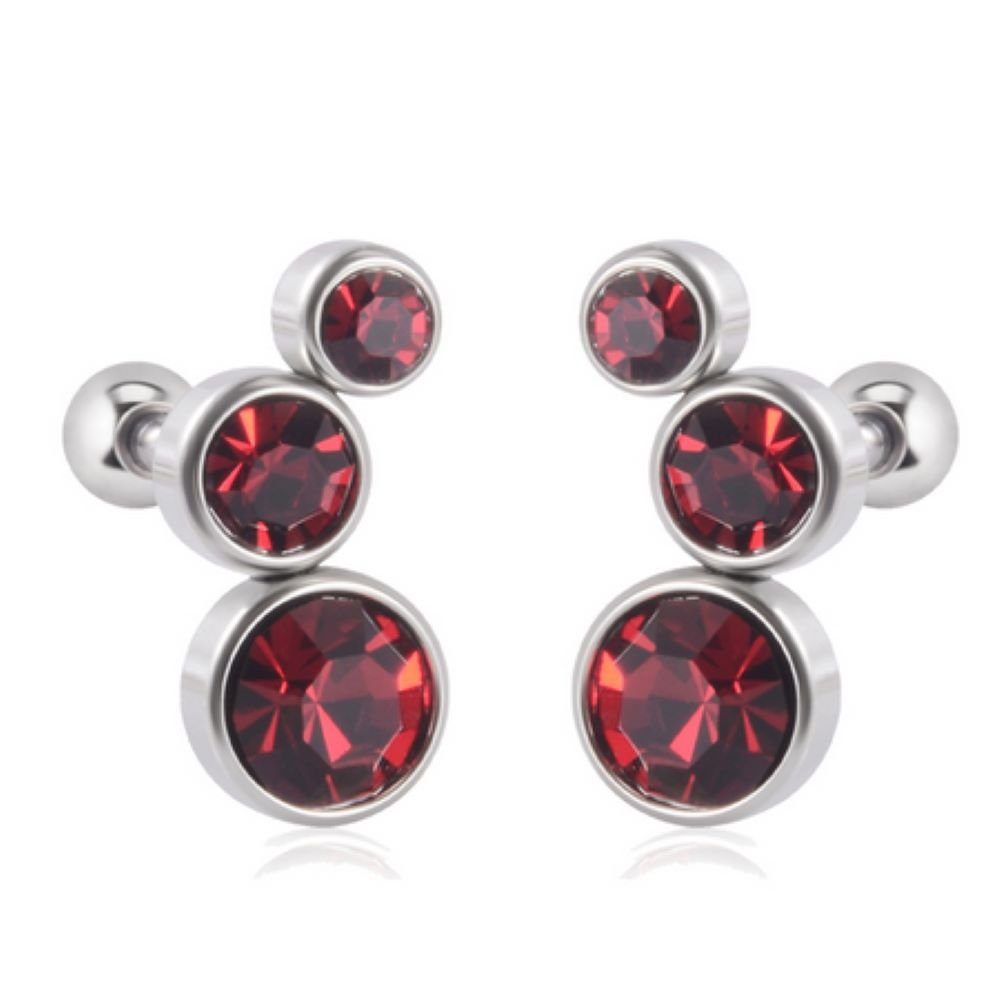 BUNGSA Ohrring-Set Ohrstecker / Piercing Kugelverschluss Kristall Silber Damen dunkelrot (1 Paar (2 Stück), 2-tlg), Ohrschmuck Ohrringe