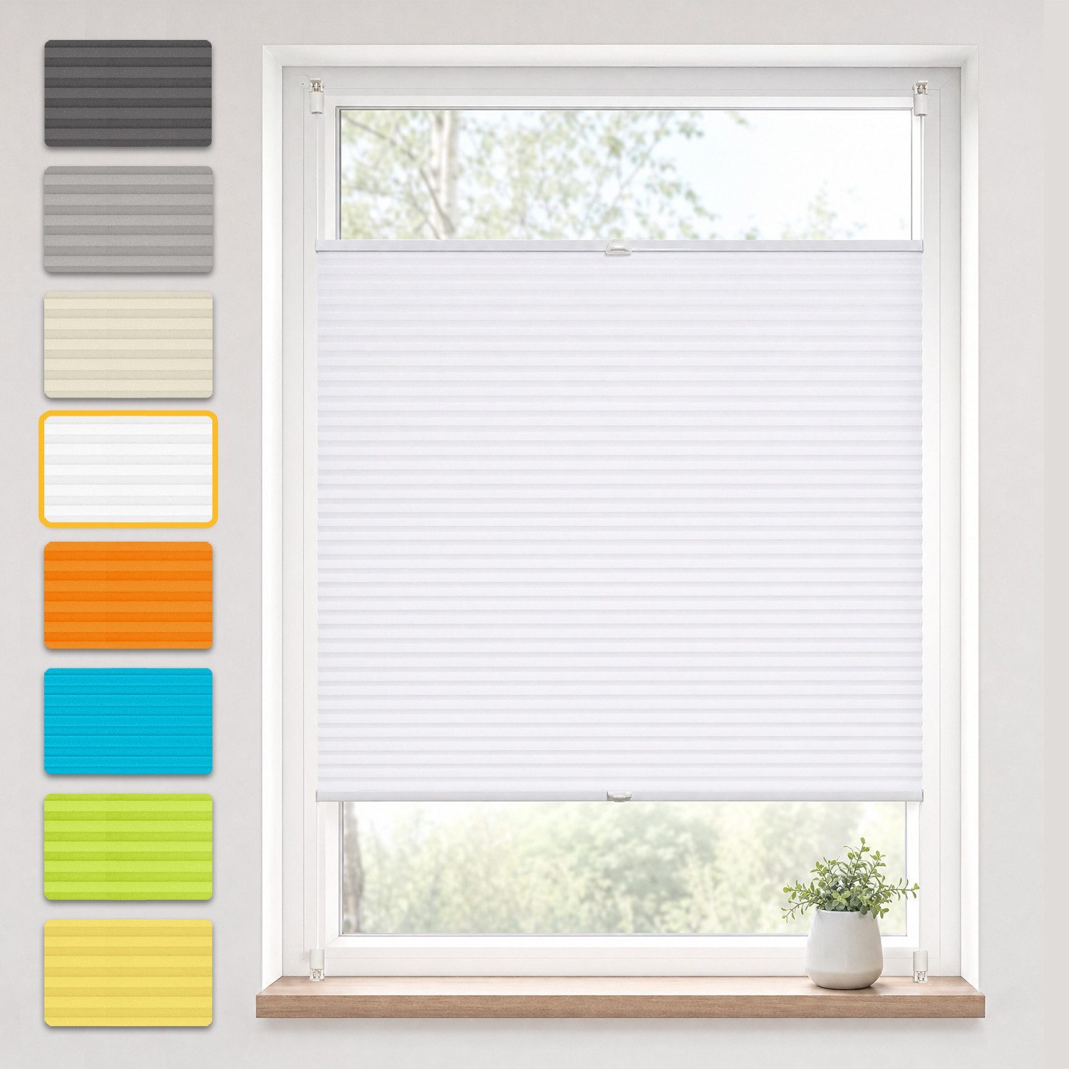 OUBO Plissee ohne Bohren Klemmfix, Sichtschutz und Sonnenschutz, Klemmträger, Lichtdurchlässig Rollo für Fenster & Tür, Klemmfix, mitgelieferten, verstellbaren Klemmträger