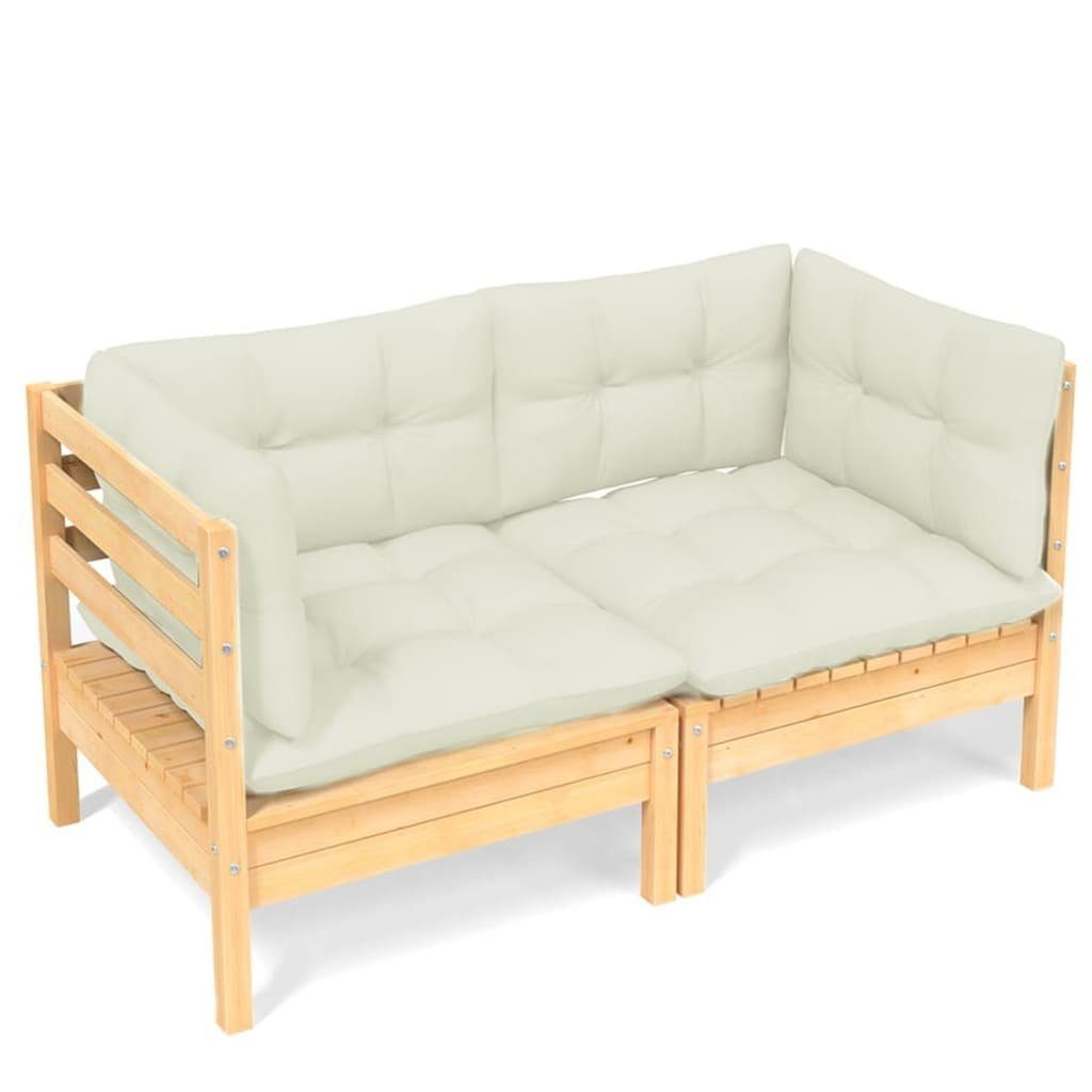 vidaXL Loungesofa 2-Sitzer-Gartensofa mit und Kiefer, Massivholz 1 Creme Kissen Teile Creme Braun