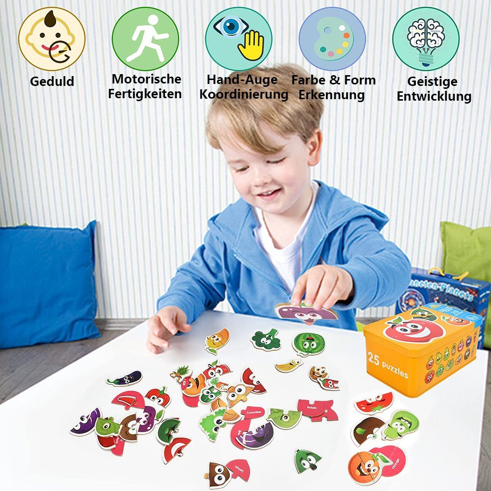 Juoungle Form Puzzles Bunt(Frucht) Frühes Kinder Puzzleteile Lernspielzeug, Lernen Set, Holzpuzzle Konturenpuzzle