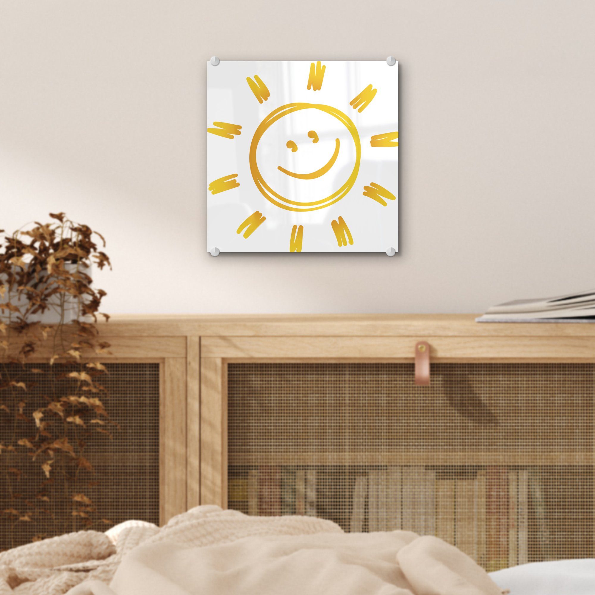 (1 Sonne, Acrylglasbild St), lächelnden auf Wandbild Glas Wanddekoration - Illustration auf Foto Glasbilder - Bilder MuchoWow - einer Glas