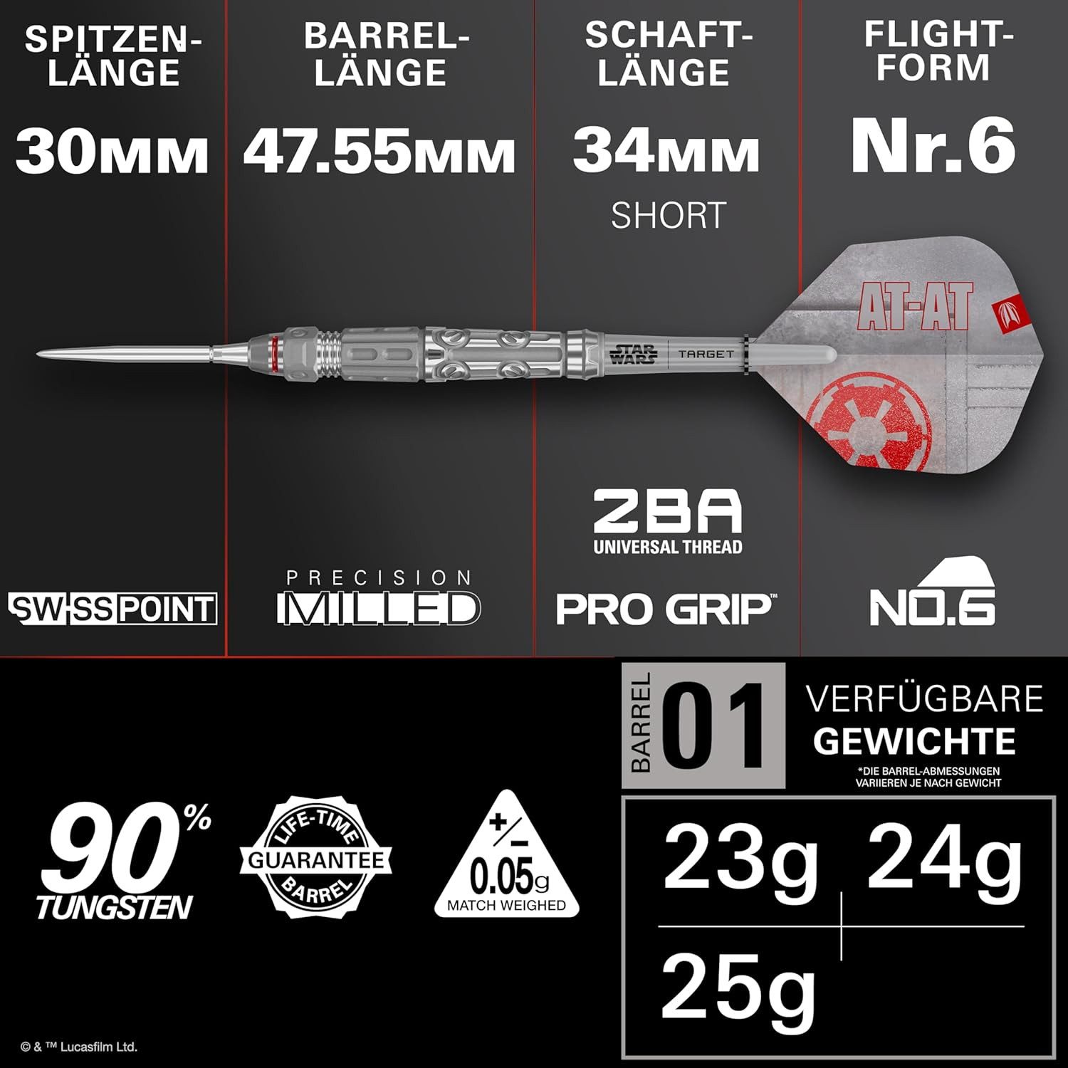 TARGET DARTS Dartpfeil Star Wars AT-AT 90% Tungsten Steel Tip Darts, 24G Swiss Storm Points