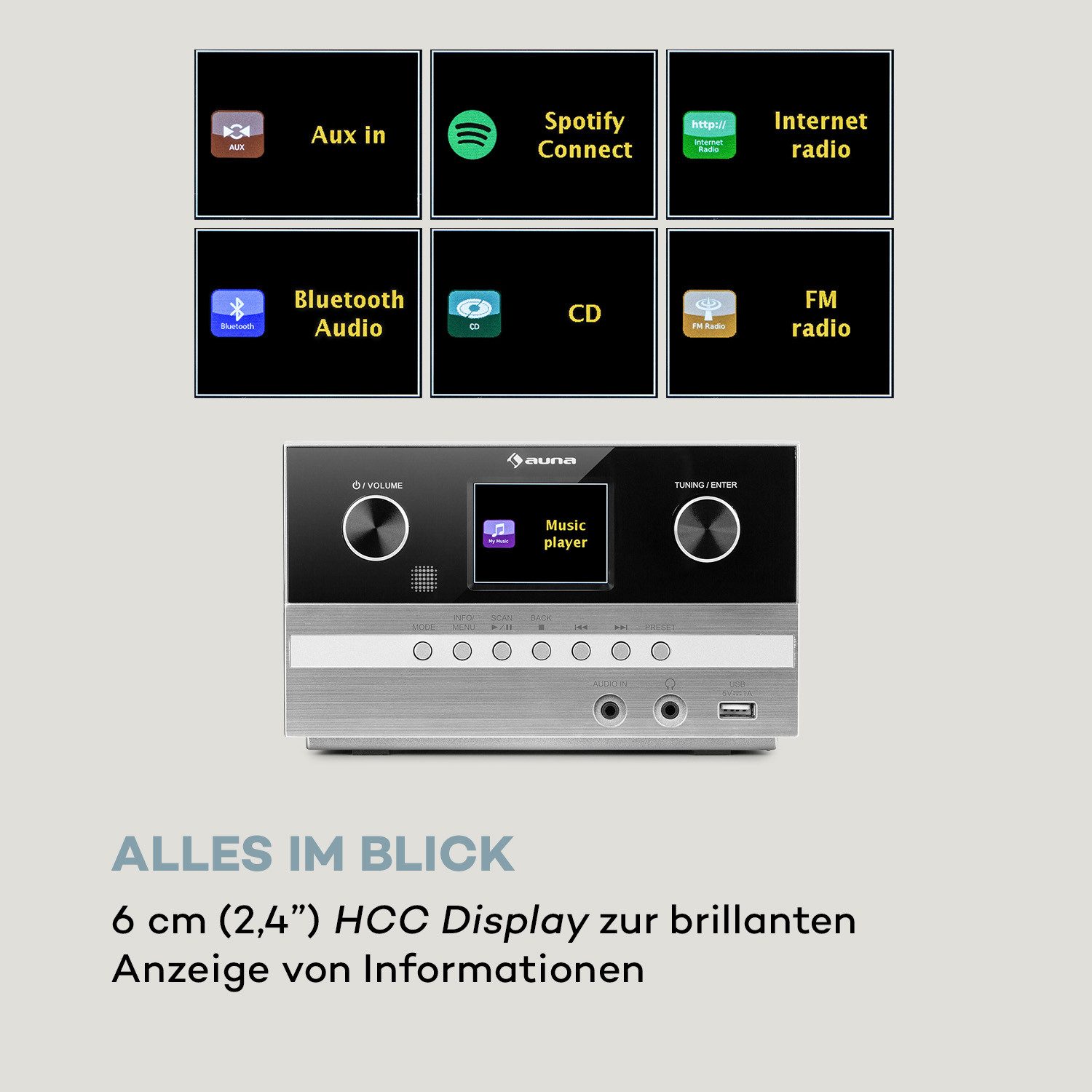 Auna Connect System S Stereoanlage (Internet/DAB+/FM Radio, 5 W, Internetradio Küchenradio Digitalradio mit Bluetooth Musikanlage)