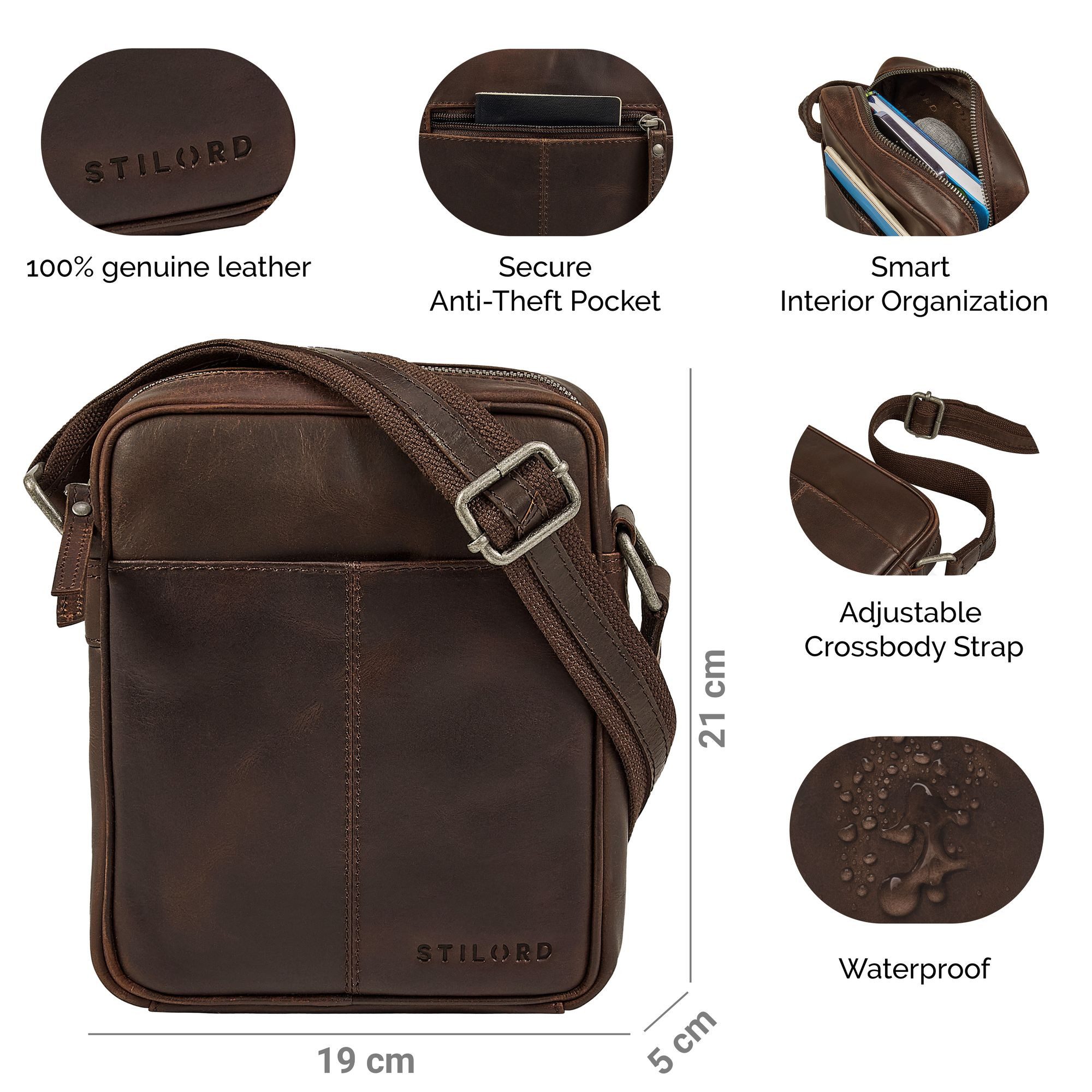 STILORD Schultertasche "Nilo" Elegante Umhängetasche Herren Klein Leder für Tablet 8,3 Zoll