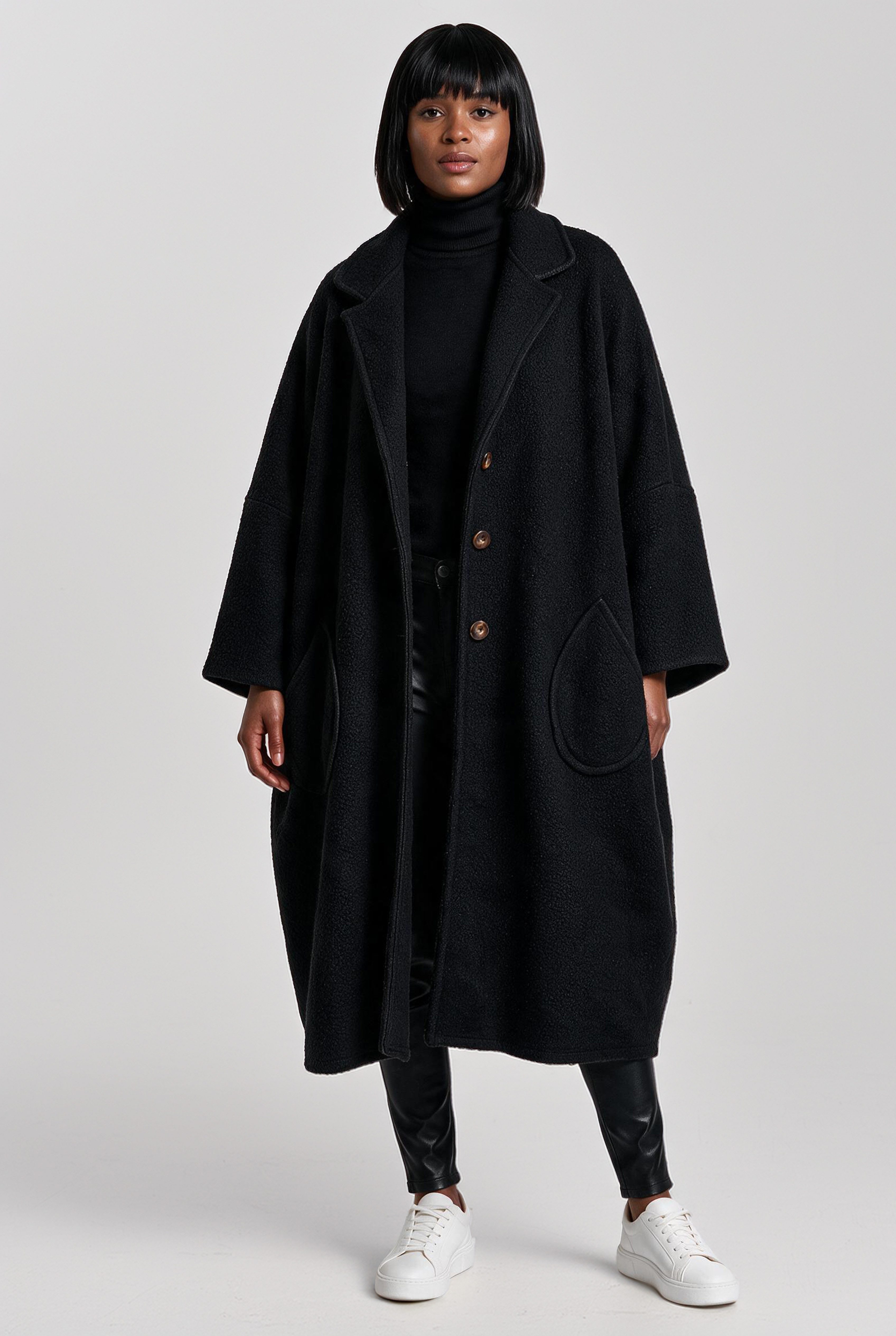 YC Fashion & Style Langmantel Oversize Mantel Damen Bouclé-Optik Ballonform Brit-Chic One Size