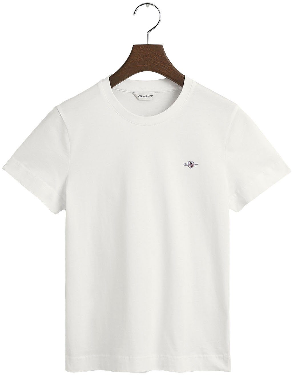 Gant T-Shirt REG SHIELD KA aufgestickten Wappen-Grafik der auf mit Brust kleinen White T-SHIRT einer