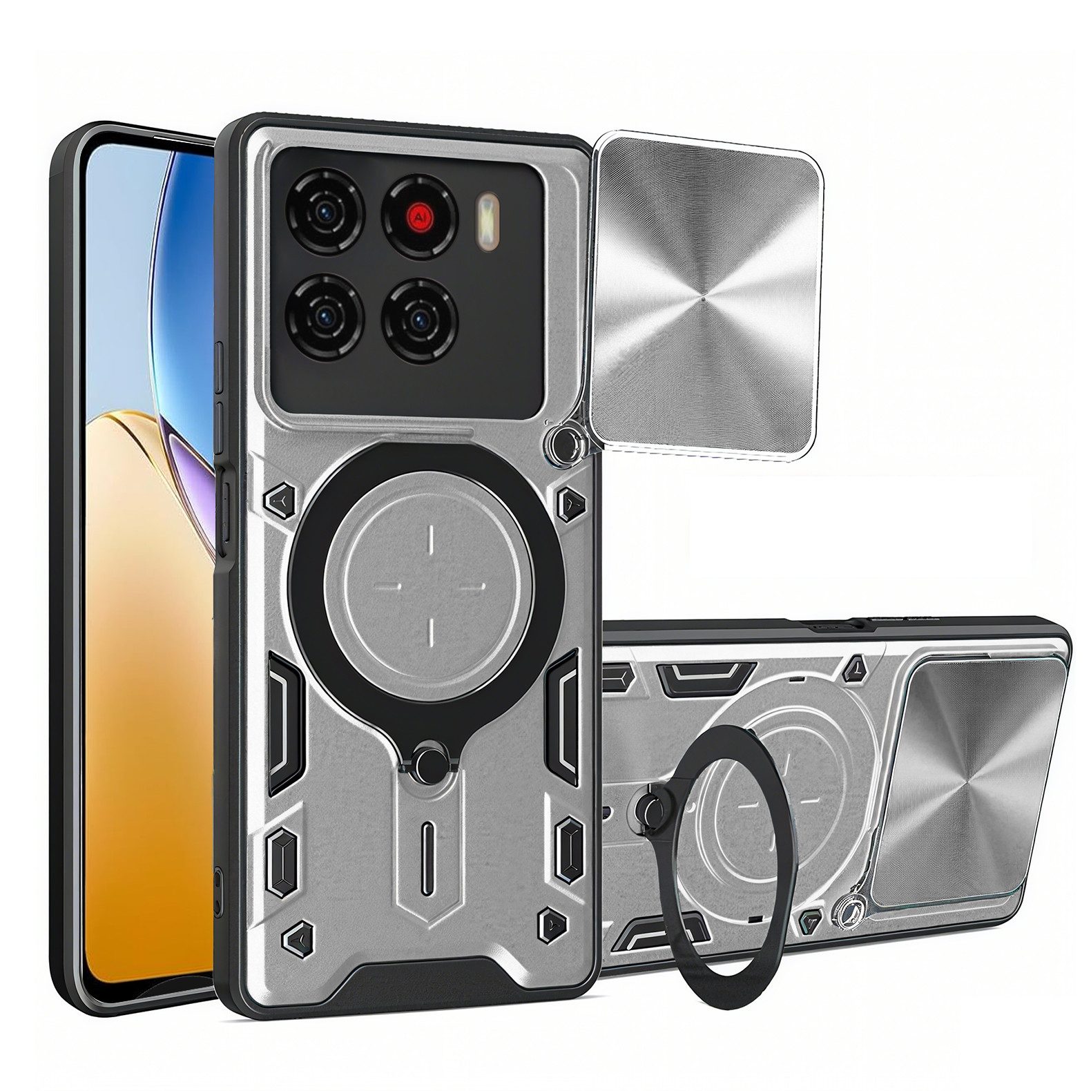 betterfon Handyhülle für ZTE Blade Hülle mit Slide Kameraschutz Ringhalter, Stoßfestes Hybrid-Case mit Standfunktion und sicherem Halt