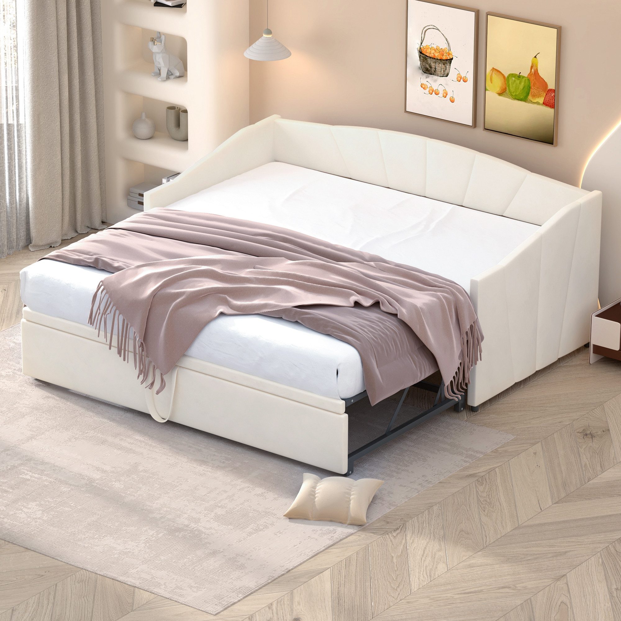 SOFTWEARY Schlafsofa mit Bettfunktion, 90x200cm/180x200cm, Ausziehbett, Samtbezug