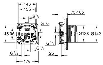 Grohe Unterputzarmatur »Rapido Smartbox Universal« DN 15, 3 Abgänge 1/2", mit Dichtmanschette