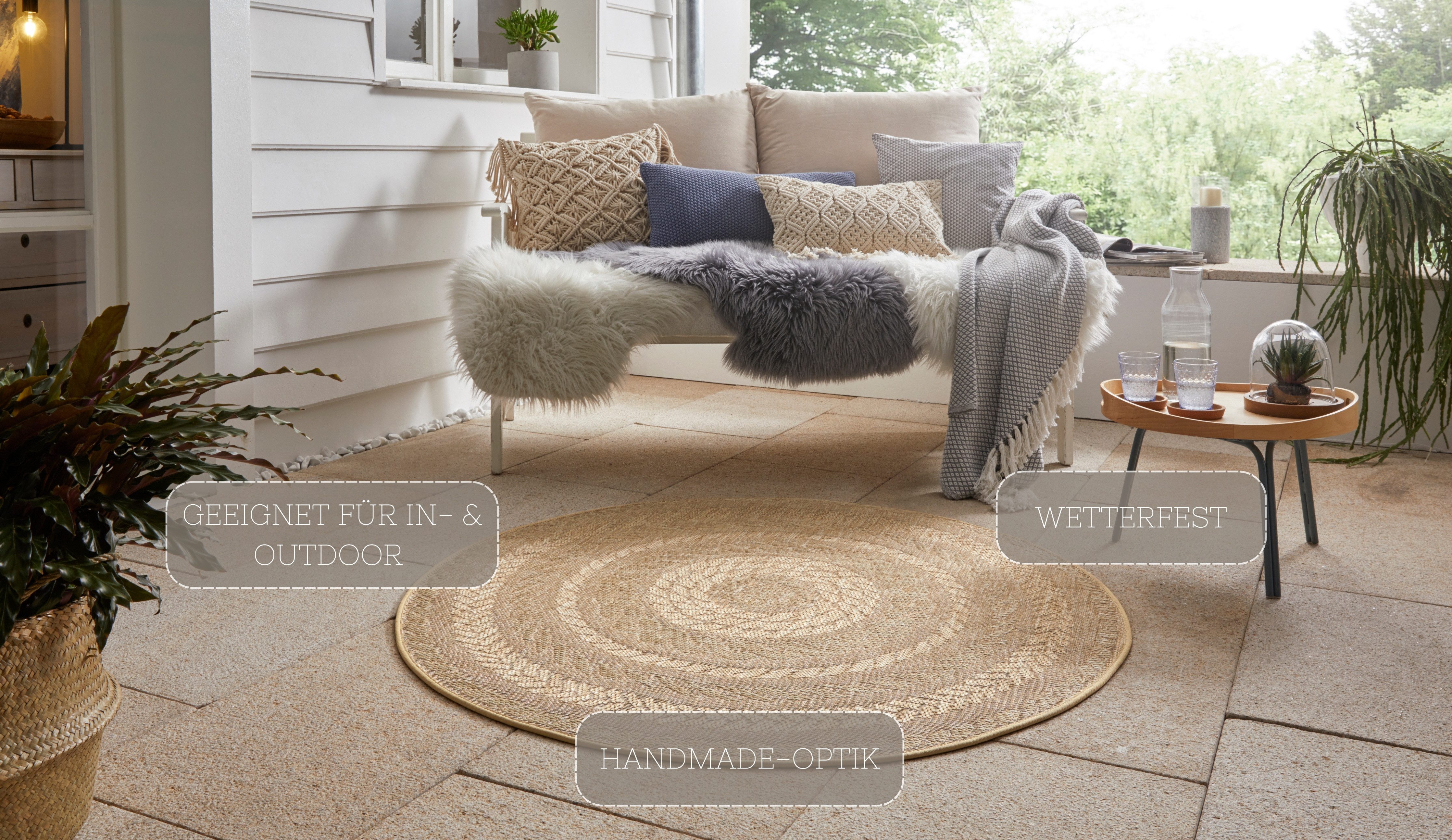 HANSE Home Teppich Almendro, rund, Höhe: 6 mm, Sisal Optik, Robust, Pflegeleicht, Flachgewebe
