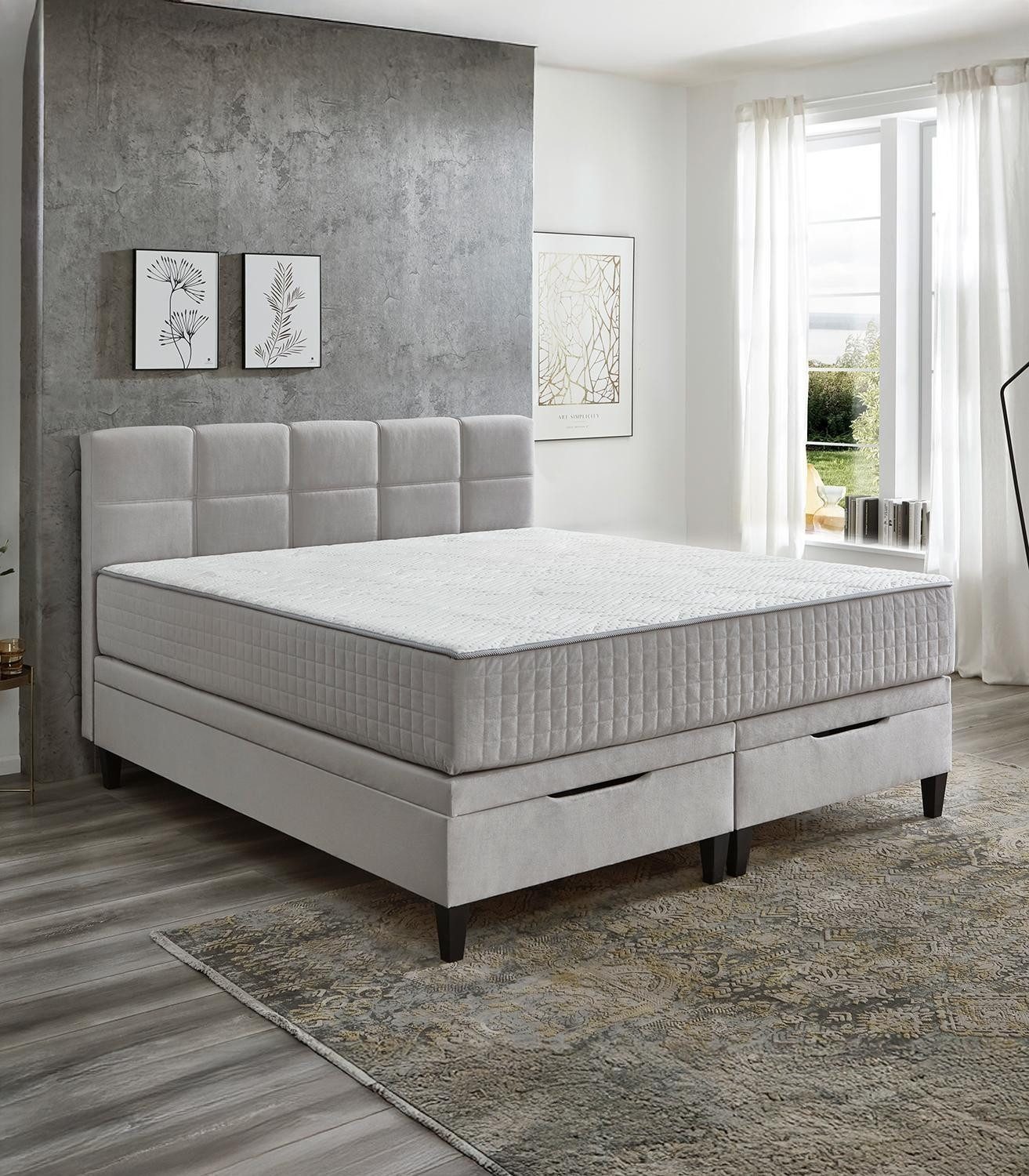 Sun Garden Boxbett WIEN, Hellgrau, Webstoff, mit Bettkästen, 7-Zonen-Tasche günstig online kaufen